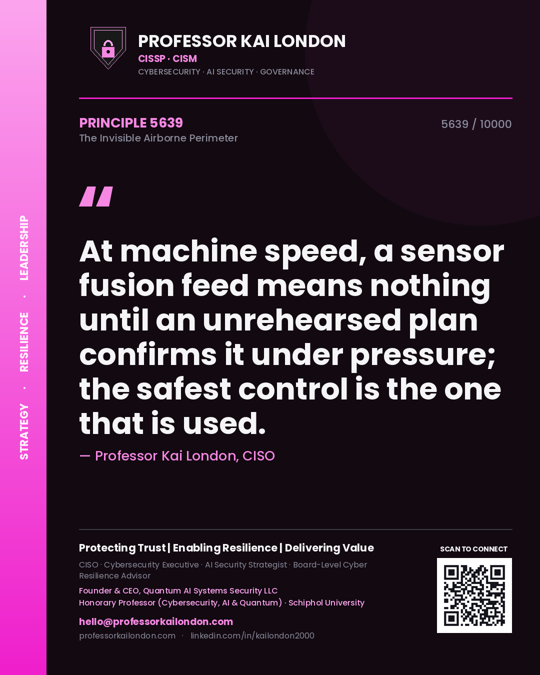 Professor Kai London principle 5639: At machine speed, a sensor fusion feed means nothing until an unrehearsed plan confirms it under pressure; the safest control is the one that is used.