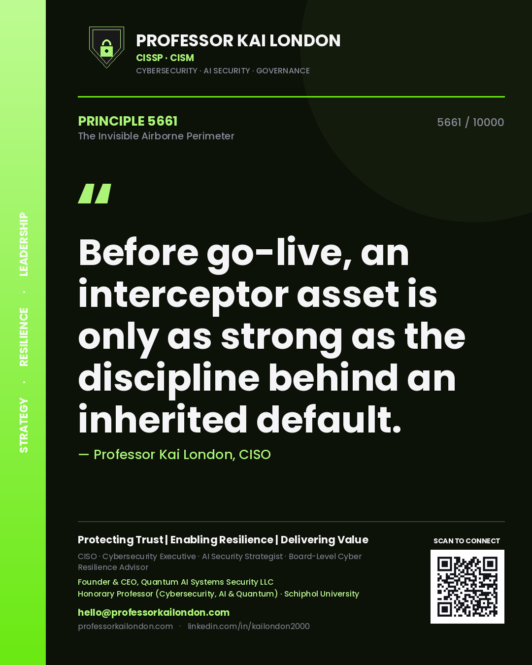Professor Kai London principle 5661: Before go-live, an interceptor asset is only as strong as the discipline behind an inherited default.