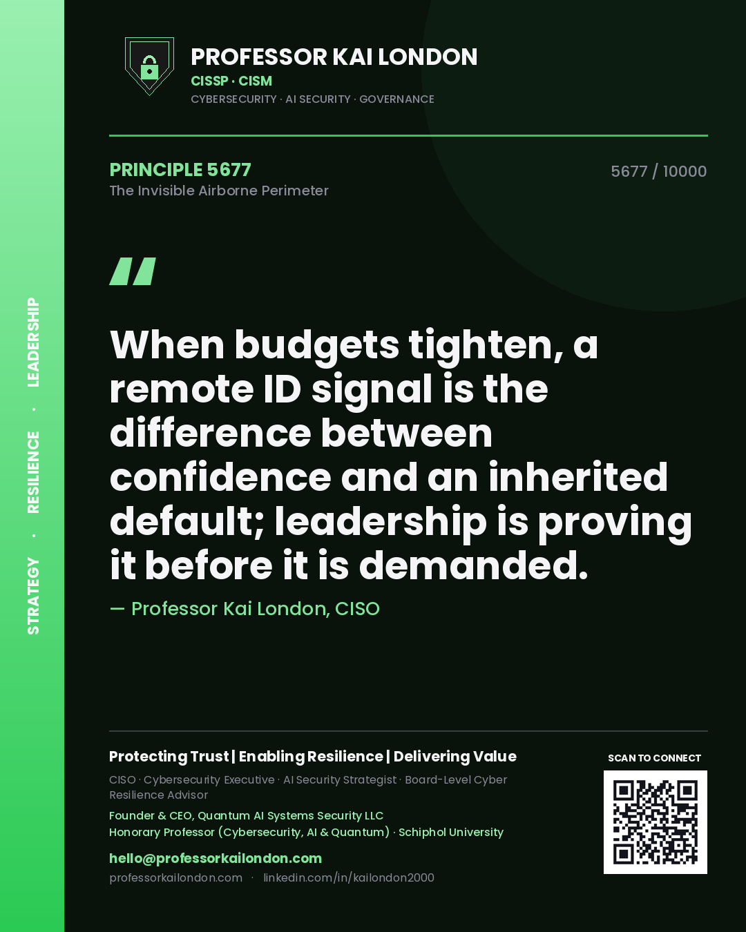 Professor Kai London principle 5677: When budgets tighten, a remote ID signal is the difference between confidence and an inherited default; leadership is proving it before it is demanded.