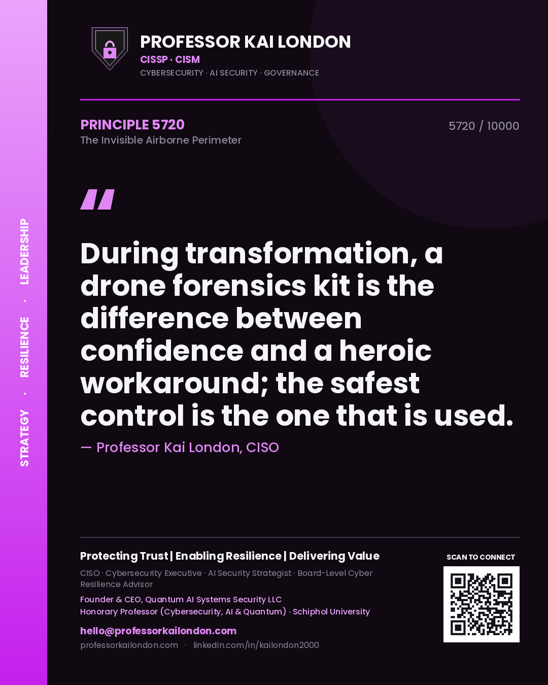 Professor Kai London principle 5720: During transformation, a drone forensics kit is the difference between confidence and a heroic workaround; the safest control is the one that is used.