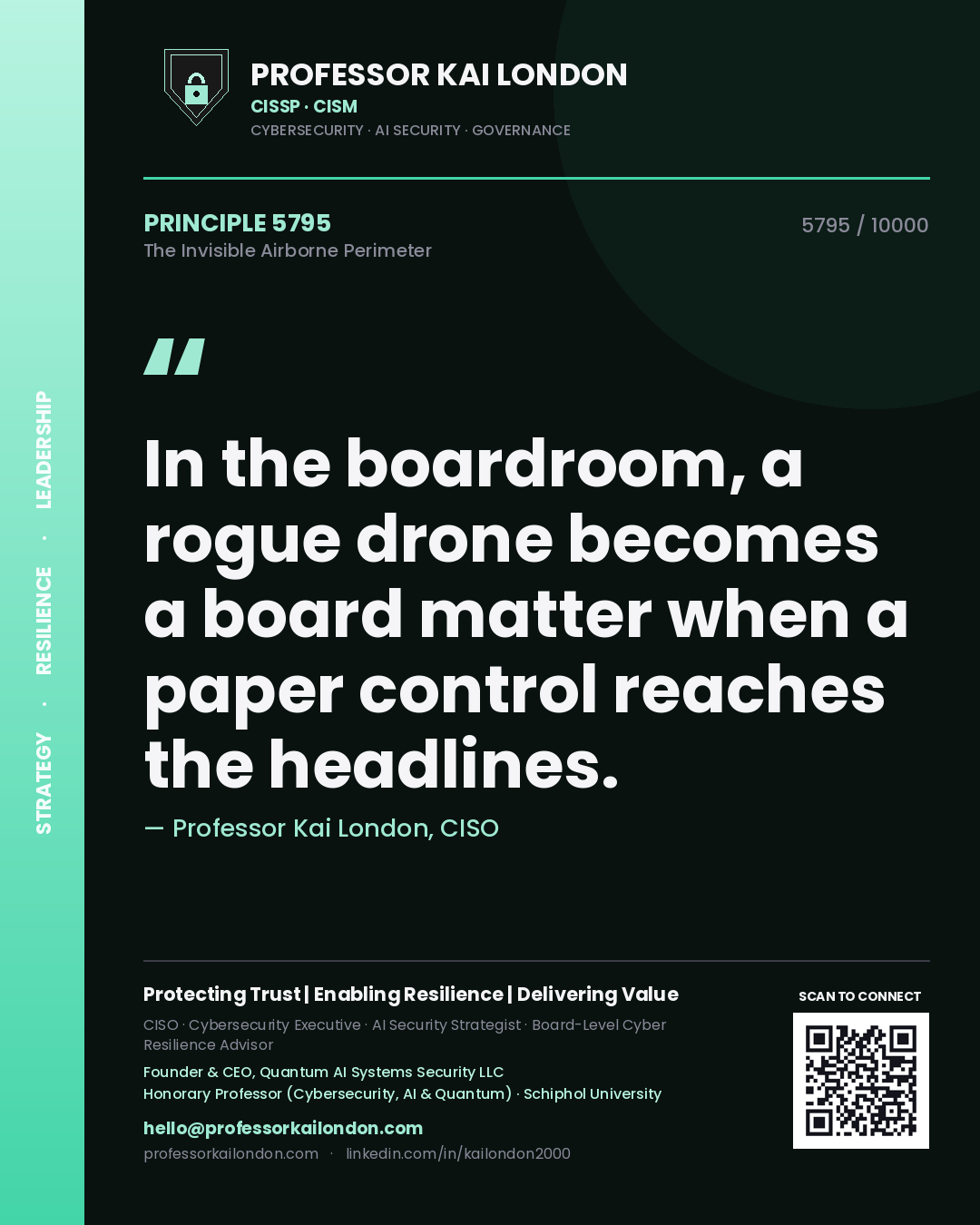 Professor Kai London principle 5795: In the boardroom, a rogue drone becomes a board matter when a paper control reaches the headlines.