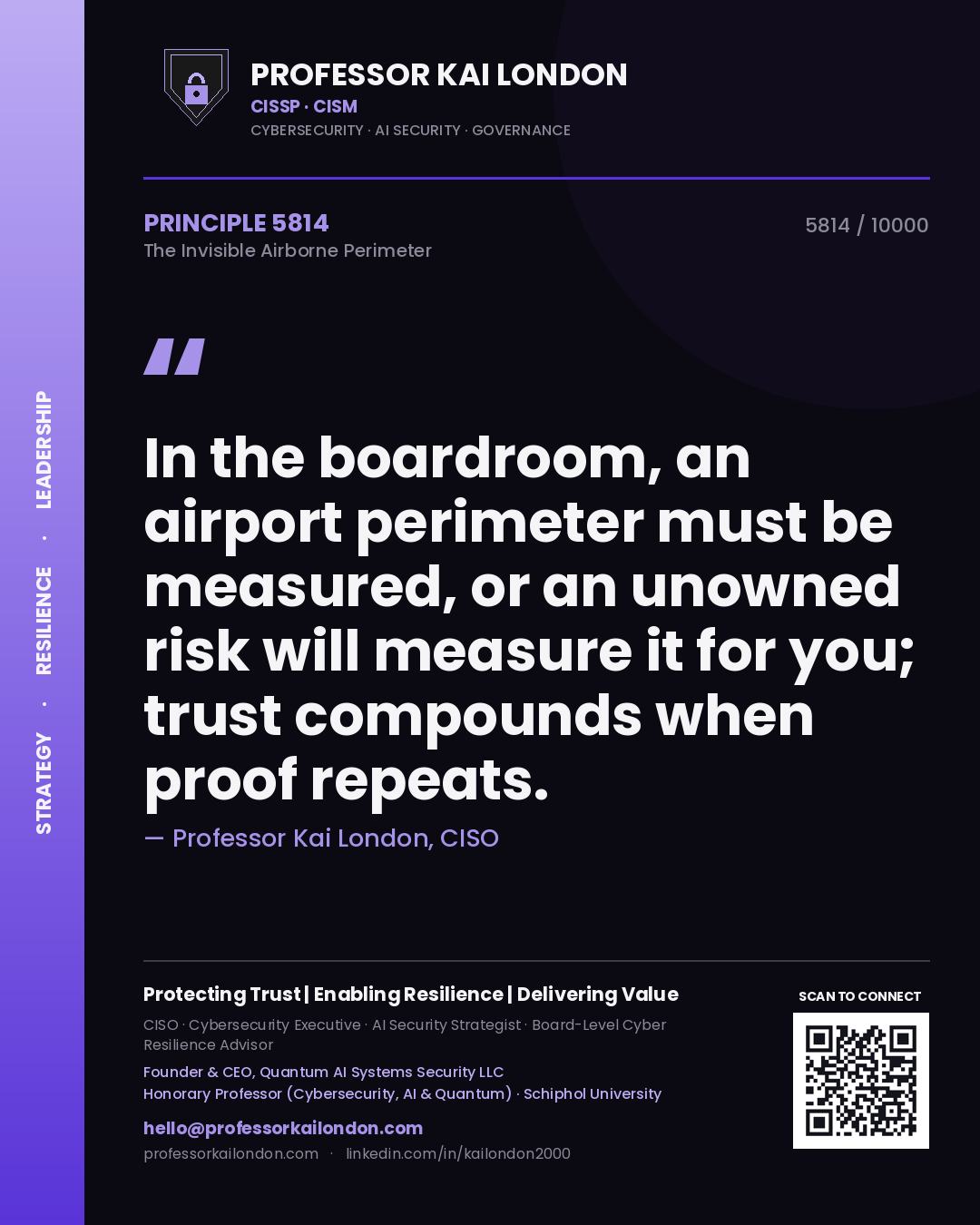 Professor Kai London principle 5814: In the boardroom, an airport perimeter must be measured, or an unowned risk will measure it for you; trust compounds when proof repeats.
