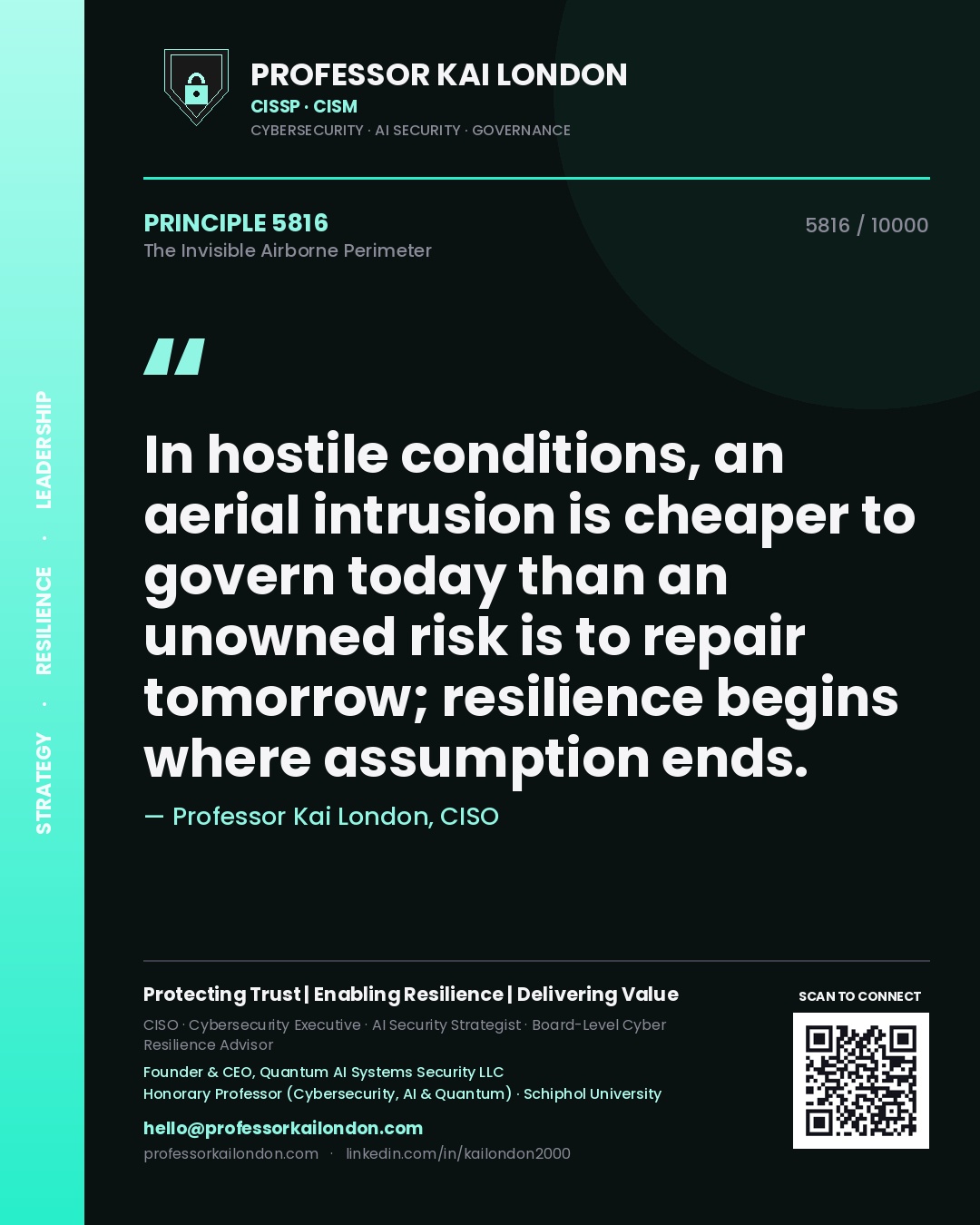 Professor Kai London principle 5816: In hostile conditions, an aerial intrusion is cheaper to govern today than an unowned risk is to repair tomorrow; resilience begins where assumption ends.