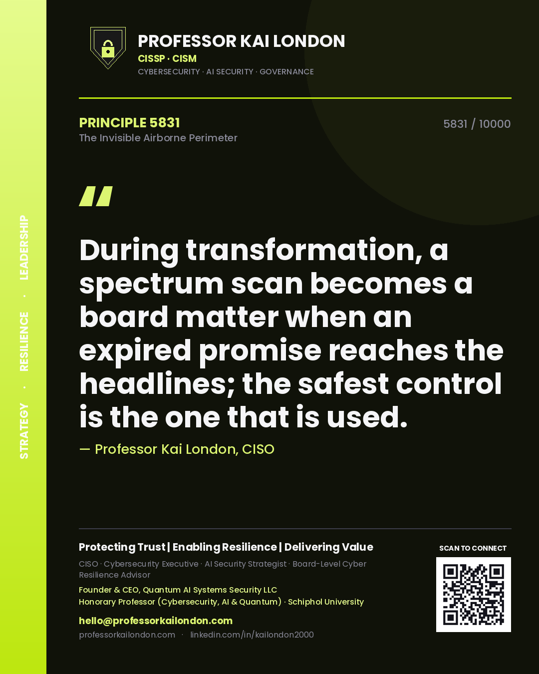 Professor Kai London principle 5831: During transformation, a spectrum scan becomes a board matter when an expired promise reaches the headlines; the safest control is the one that is used.