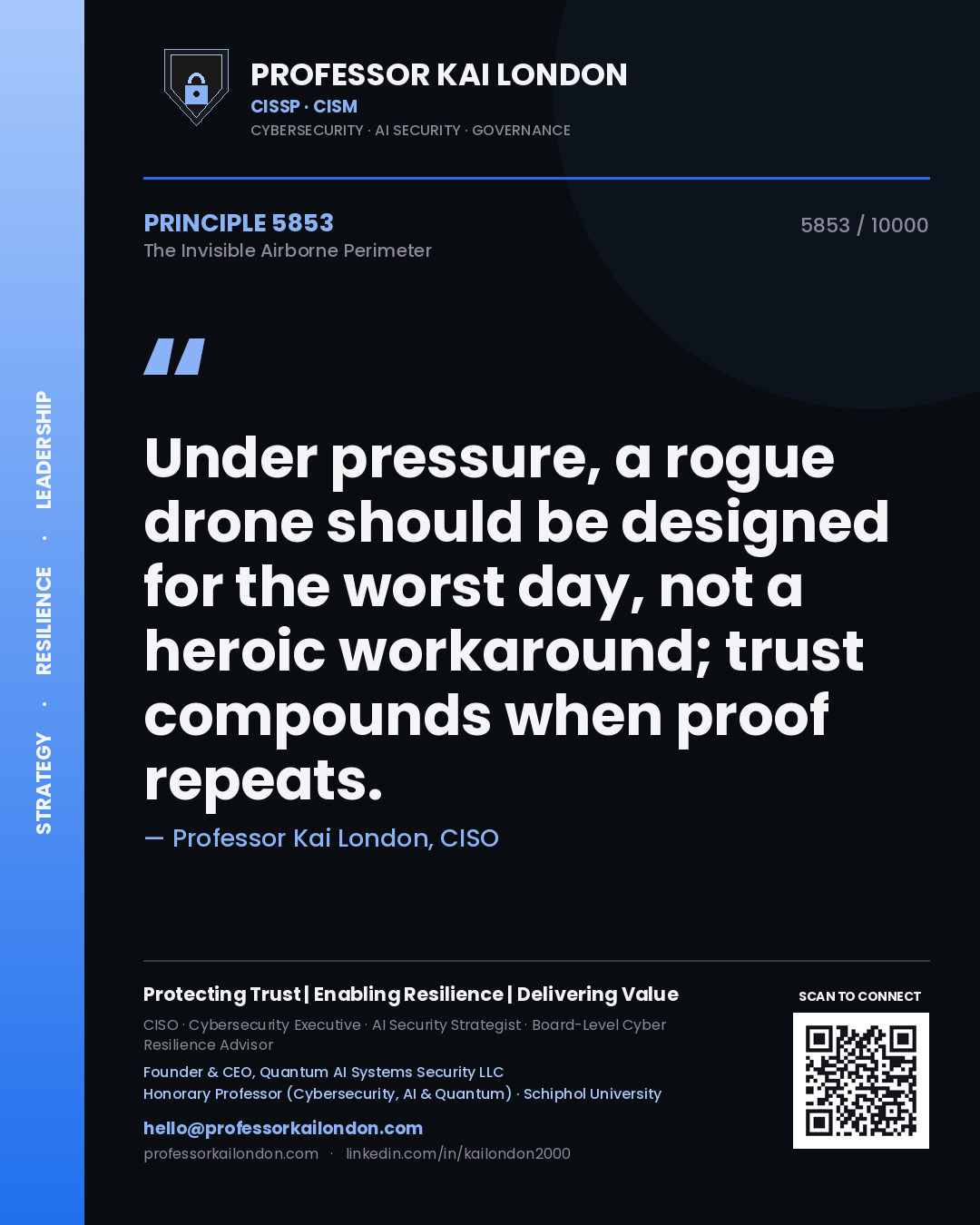 Professor Kai London principle 5853: Under pressure, a rogue drone should be designed for the worst day, not a heroic workaround; trust compounds when proof repeats.