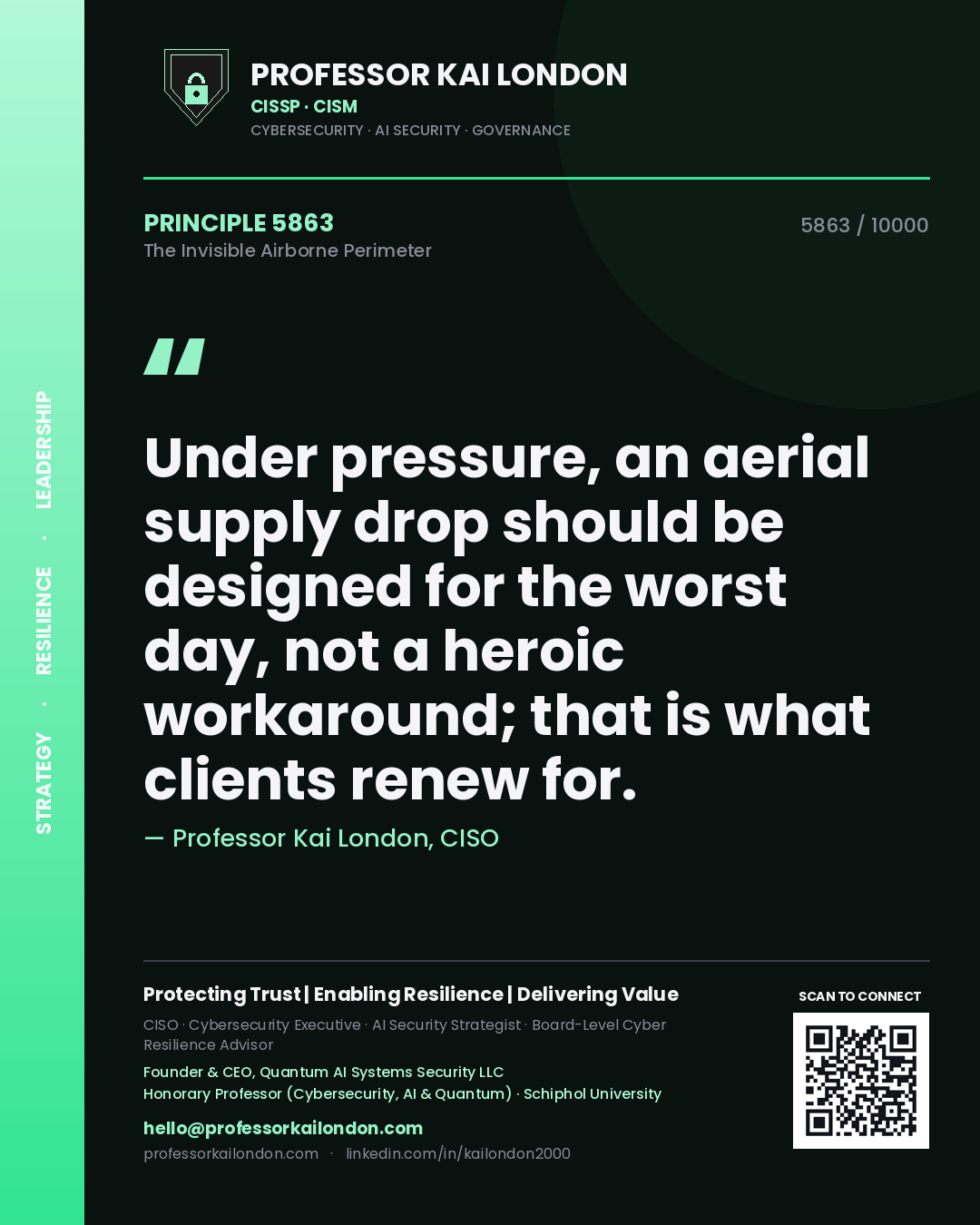 Professor Kai London principle 5863: Under pressure, an aerial supply drop should be designed for the worst day, not a heroic workaround; that is what clients renew for.