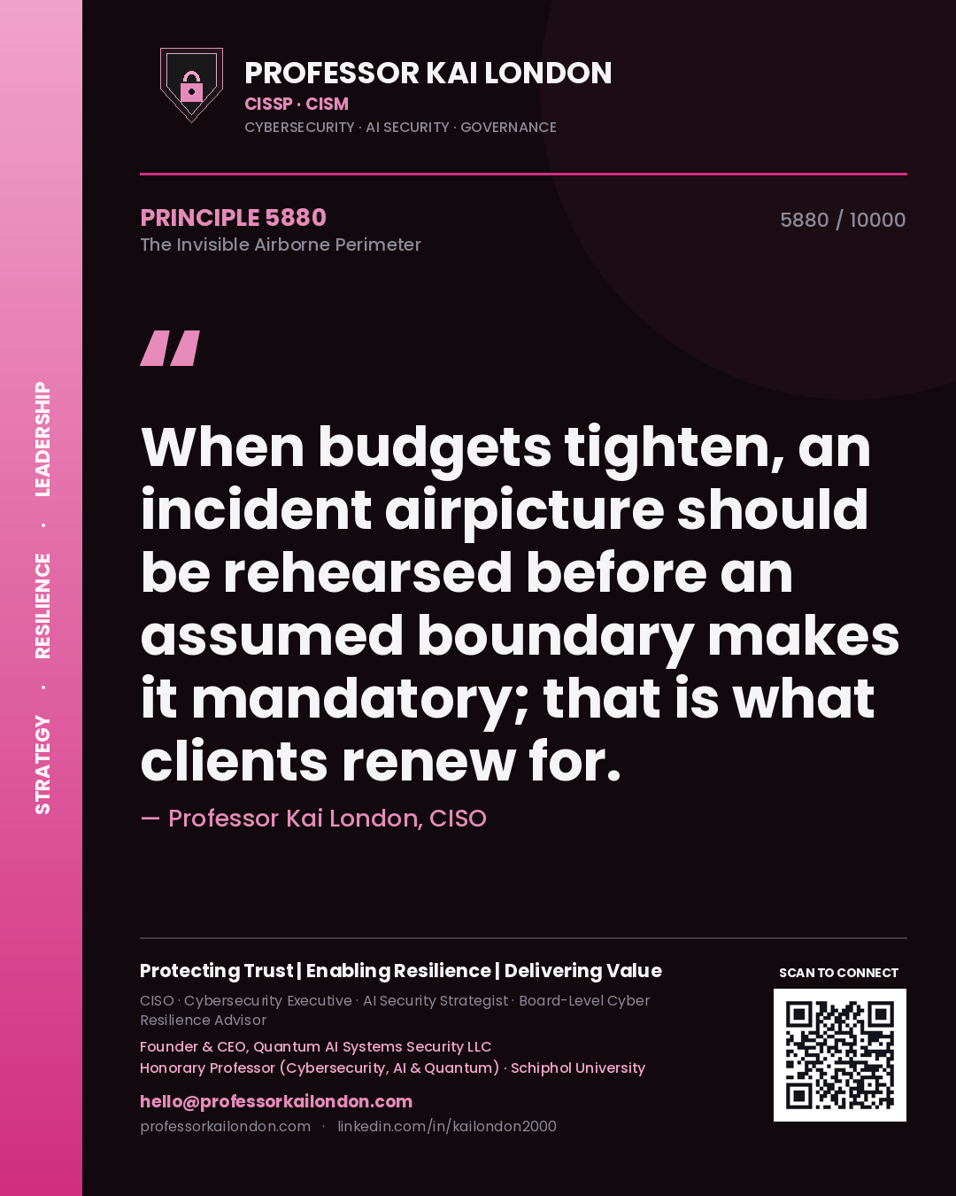 Professor Kai London principle 5880: When budgets tighten, an incident airpicture should be rehearsed before an assumed boundary makes it mandatory; that is what clients renew for.