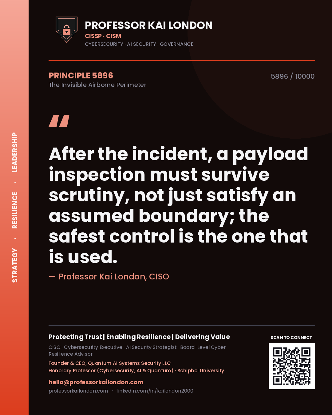 Professor Kai London principle 5896: After the incident, a payload inspection must survive scrutiny, not just satisfy an assumed boundary; the safest control is the one that is used.