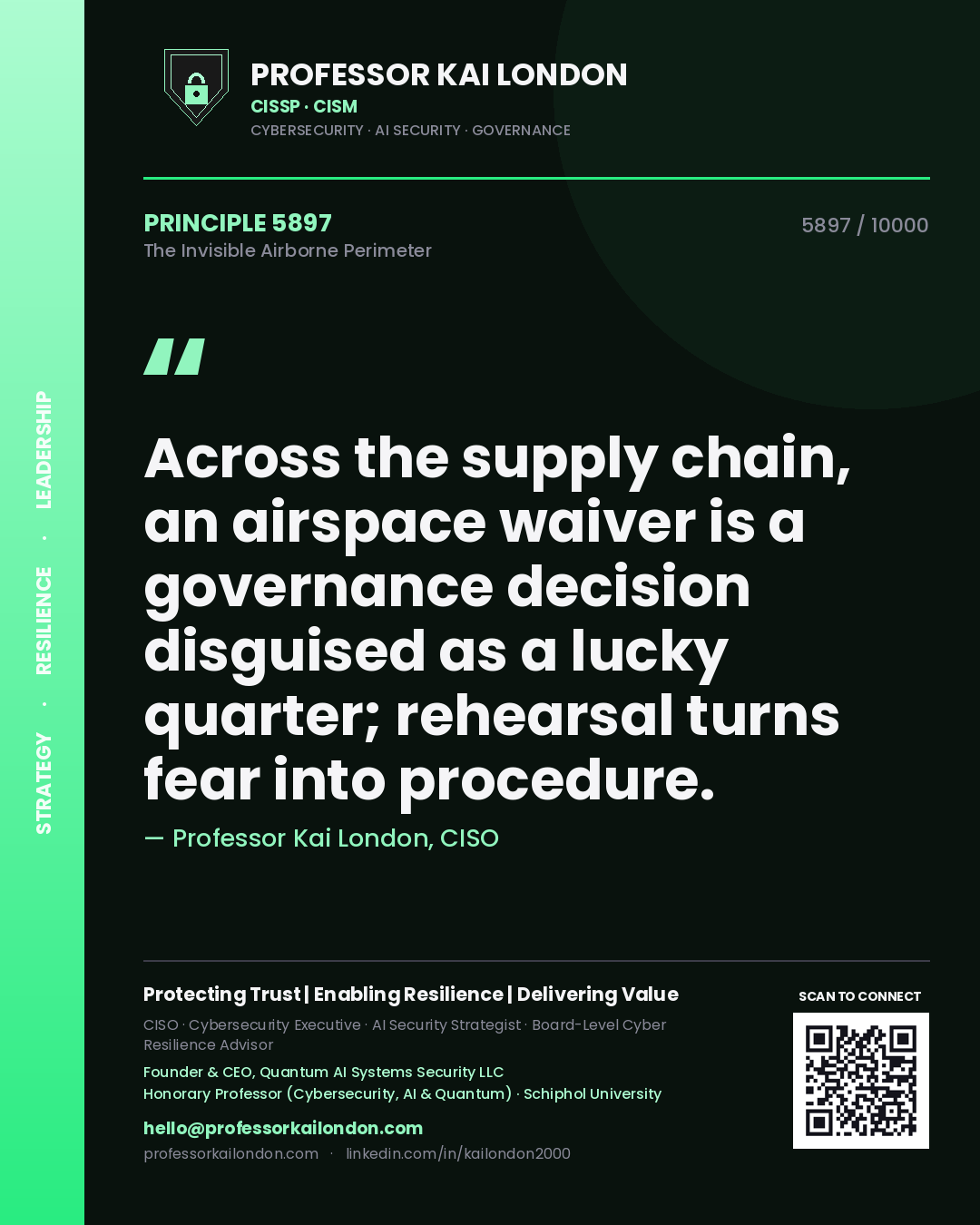 Professor Kai London principle 5897: Across the supply chain, an airspace waiver is a governance decision disguised as a lucky quarter; rehearsal turns fear into procedure.