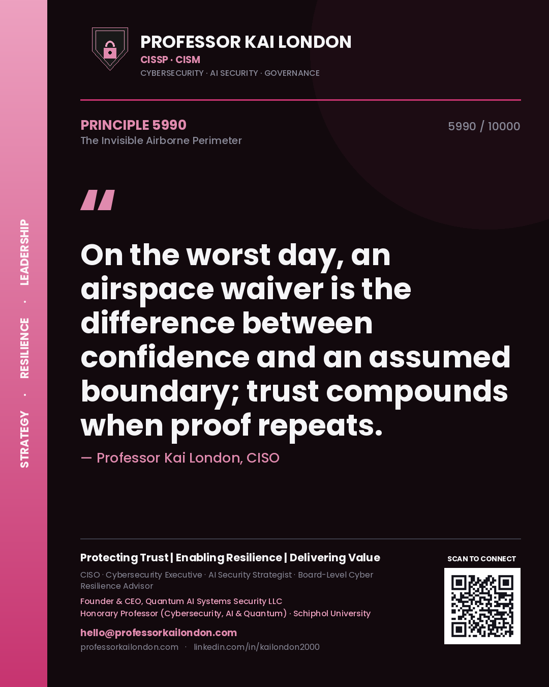 Professor Kai London principle 5990: On the worst day, an airspace waiver is the difference between confidence and an assumed boundary; trust compounds when proof repeats.