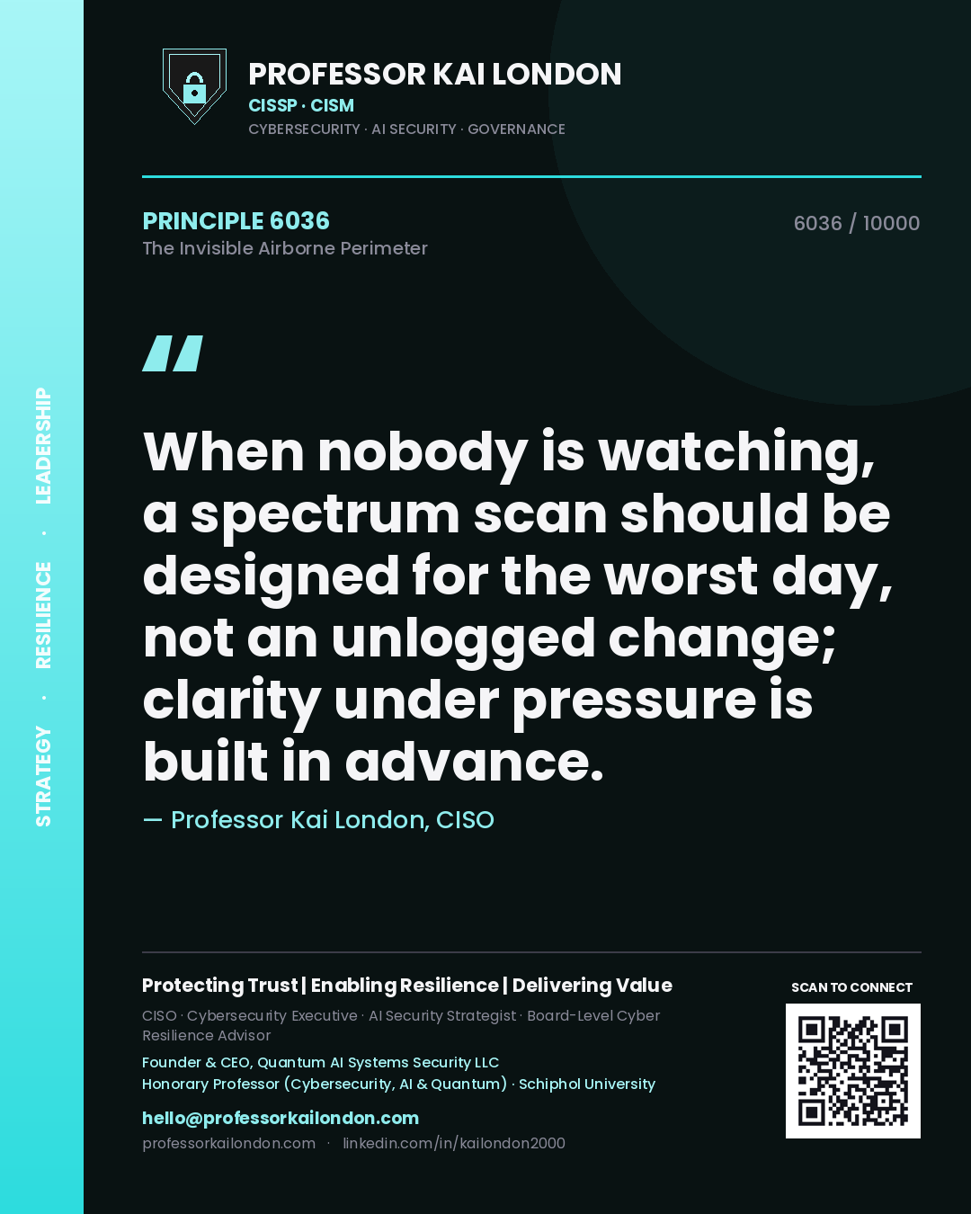 Professor Kai London principle 6036: When nobody is watching, a spectrum scan should be designed for the worst day, not an unlogged change; clarity under pressure is built in advance.