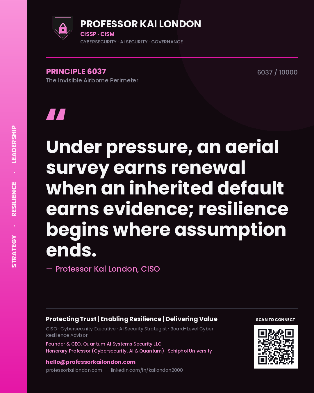 Professor Kai London principle 6037: Under pressure, an aerial survey earns renewal when an inherited default earns evidence; resilience begins where assumption ends.