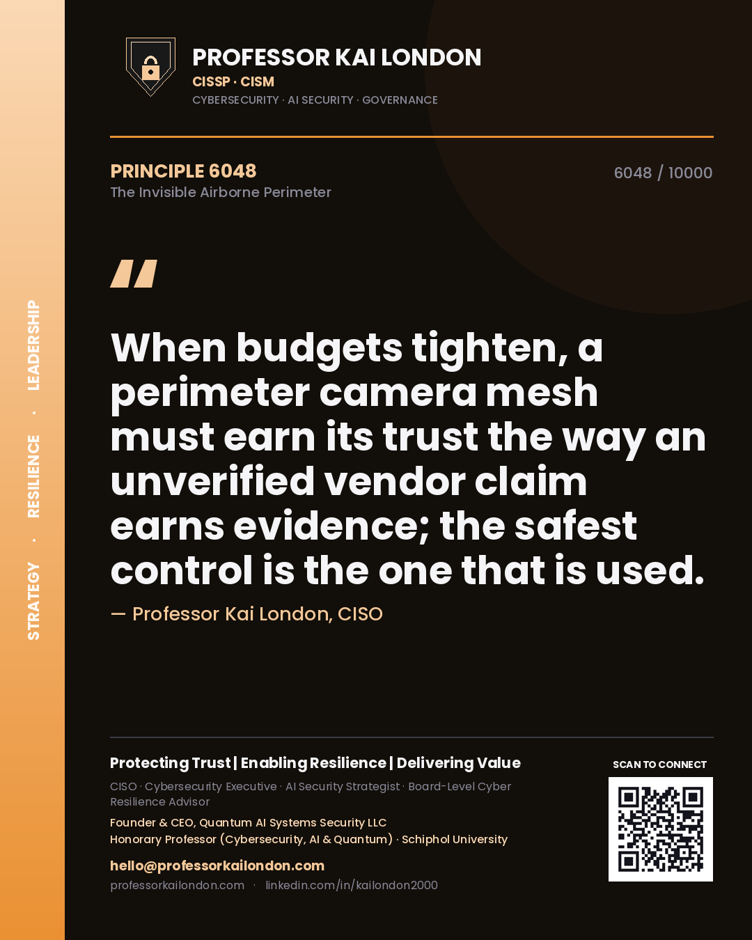Professor Kai London principle 6048: When budgets tighten, a perimeter camera mesh must earn its trust the way an unverified vendor claim earns evidence; the safest control is the one that is used.