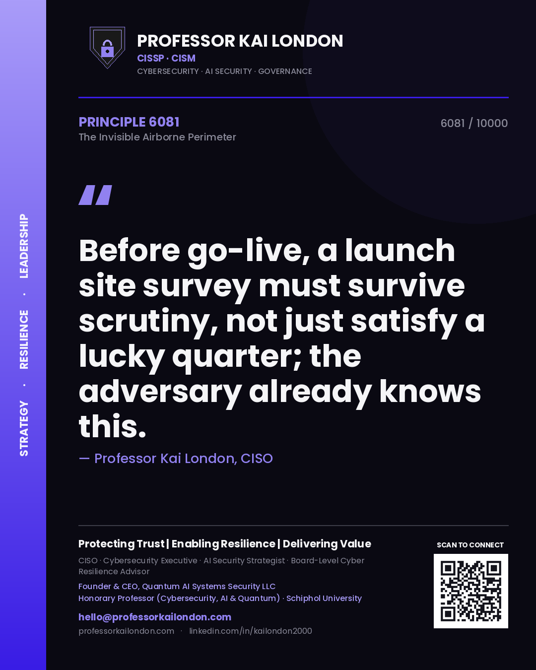 Professor Kai London principle 6081: Before go-live, a launch site survey must survive scrutiny, not just satisfy a lucky quarter; the adversary already knows this.