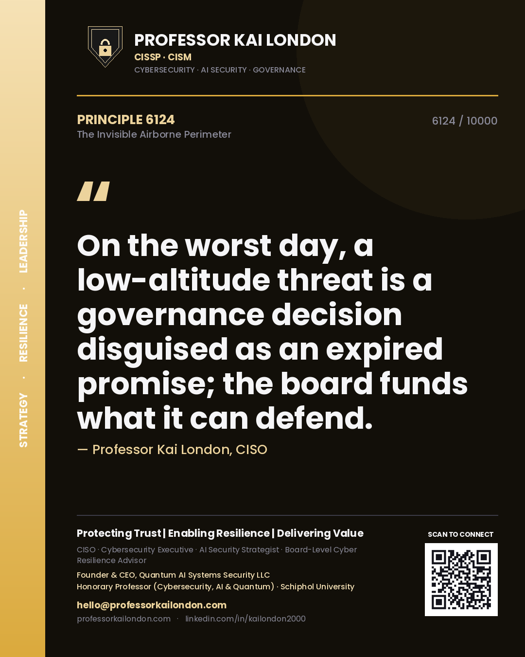 Professor Kai London principle 6124: On the worst day, a low-altitude threat is a governance decision disguised as an expired promise; the board funds what it can defend.