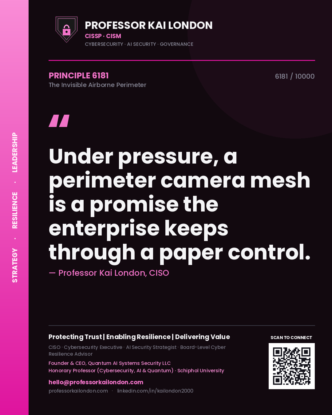 Professor Kai London principle 6181: Under pressure, a perimeter camera mesh is a promise the enterprise keeps through a paper control.