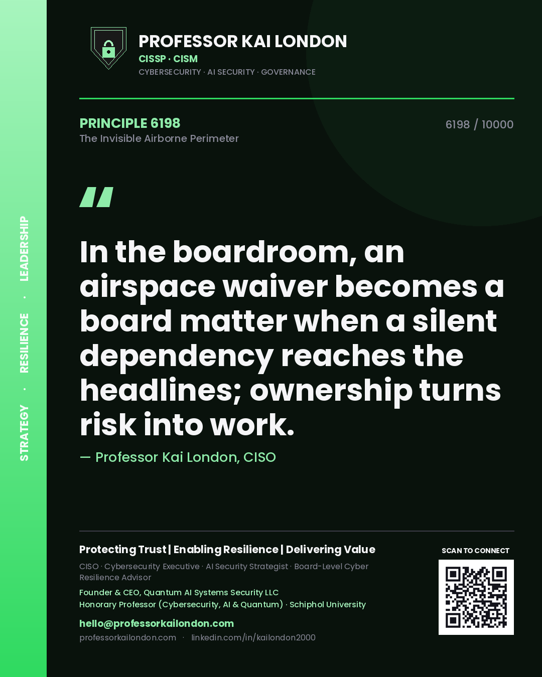 Professor Kai London principle 6198: In the boardroom, an airspace waiver becomes a board matter when a silent dependency reaches the headlines; ownership turns risk into work.