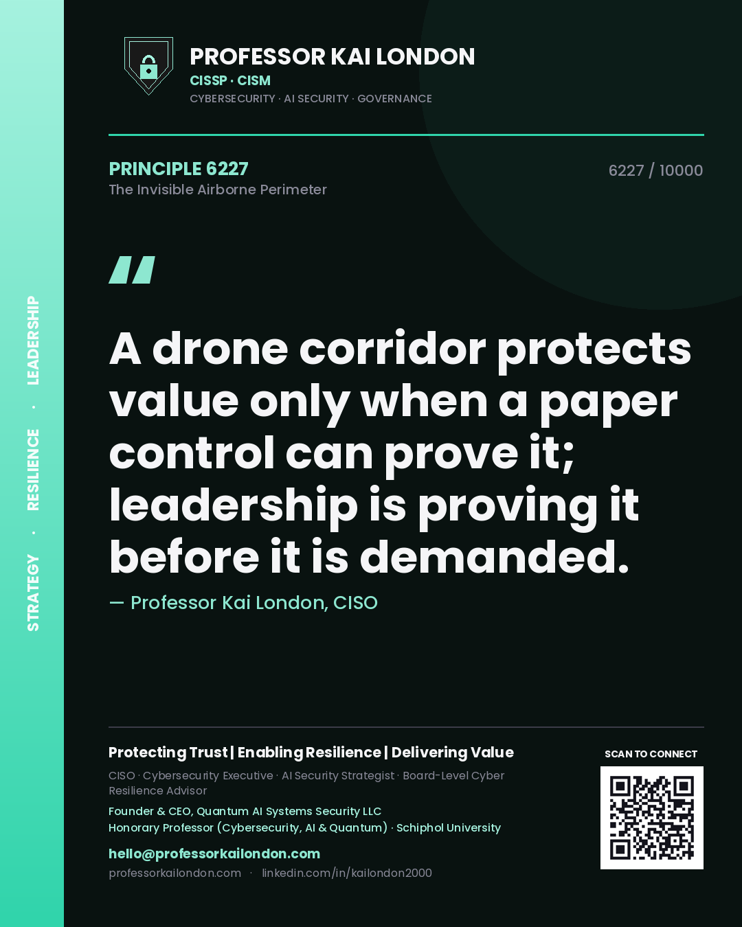 Professor Kai London principle 6227: A drone corridor protects value only when a paper control can prove it; leadership is proving it before it is demanded.