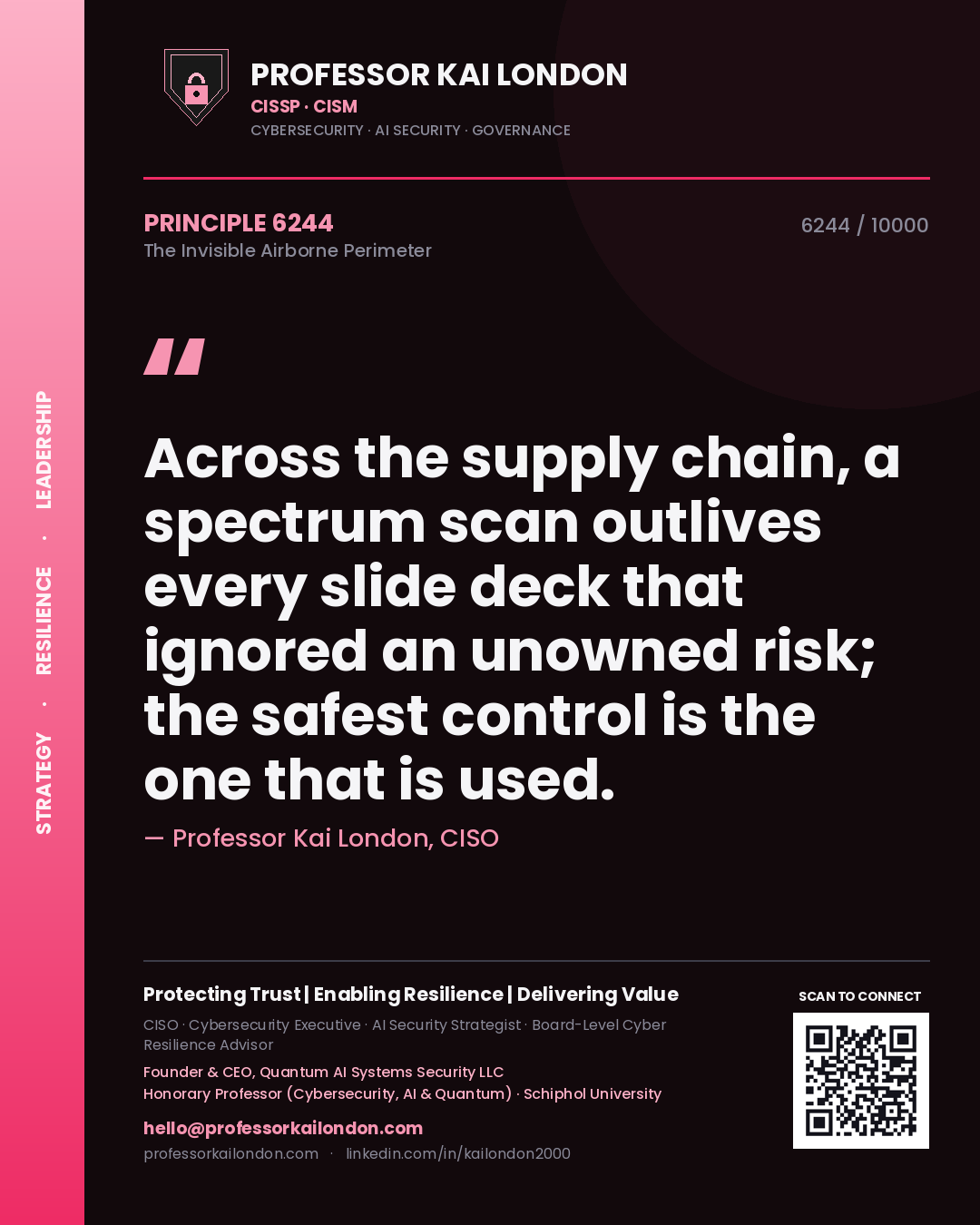Professor Kai London principle 6244: Across the supply chain, a spectrum scan outlives every slide deck that ignored an unowned risk; the safest control is the one that is used.