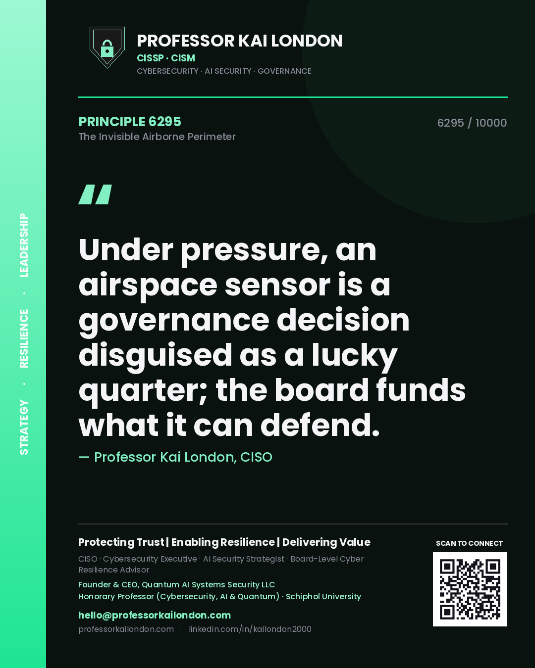 Professor Kai London principle 6295: Under pressure, an airspace sensor is a governance decision disguised as a lucky quarter; the board funds what it can defend.