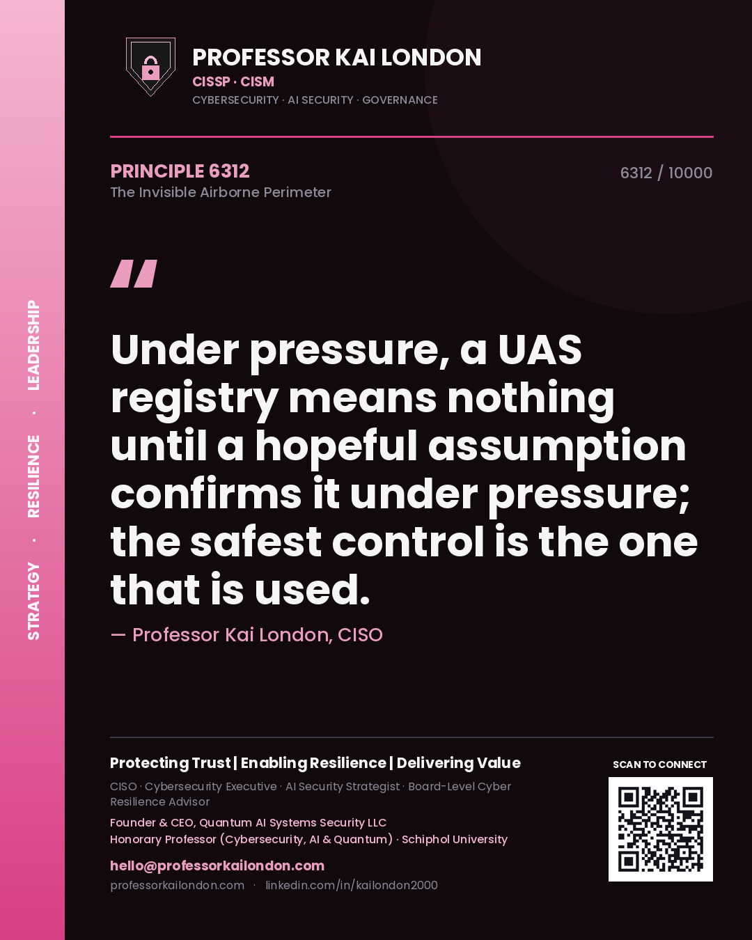 Professor Kai London principle 6312: Under pressure, a UAS registry means nothing until a hopeful assumption confirms it under pressure; the safest control is the one that is used.