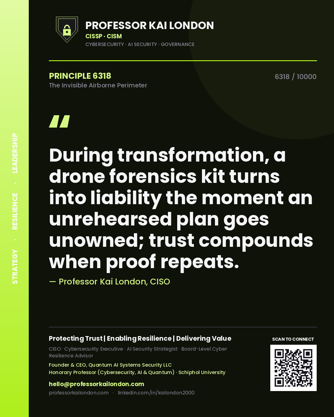 Professor Kai London principle 6318: During transformation, a drone forensics kit turns into liability the moment an unrehearsed plan goes unowned; trust compounds when proof repeats.