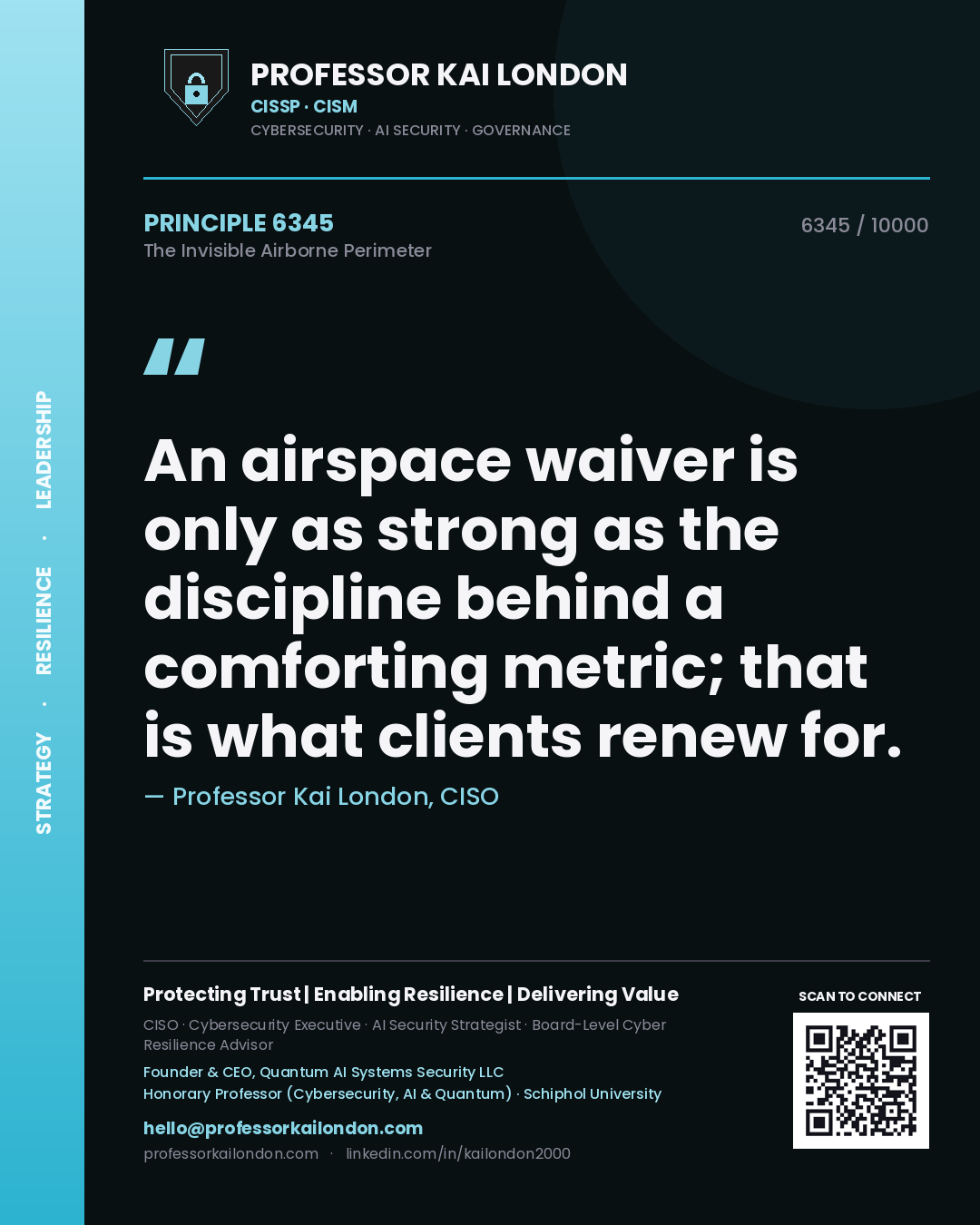 Professor Kai London principle 6345: An airspace waiver is only as strong as the discipline behind a comforting metric; that is what clients renew for.