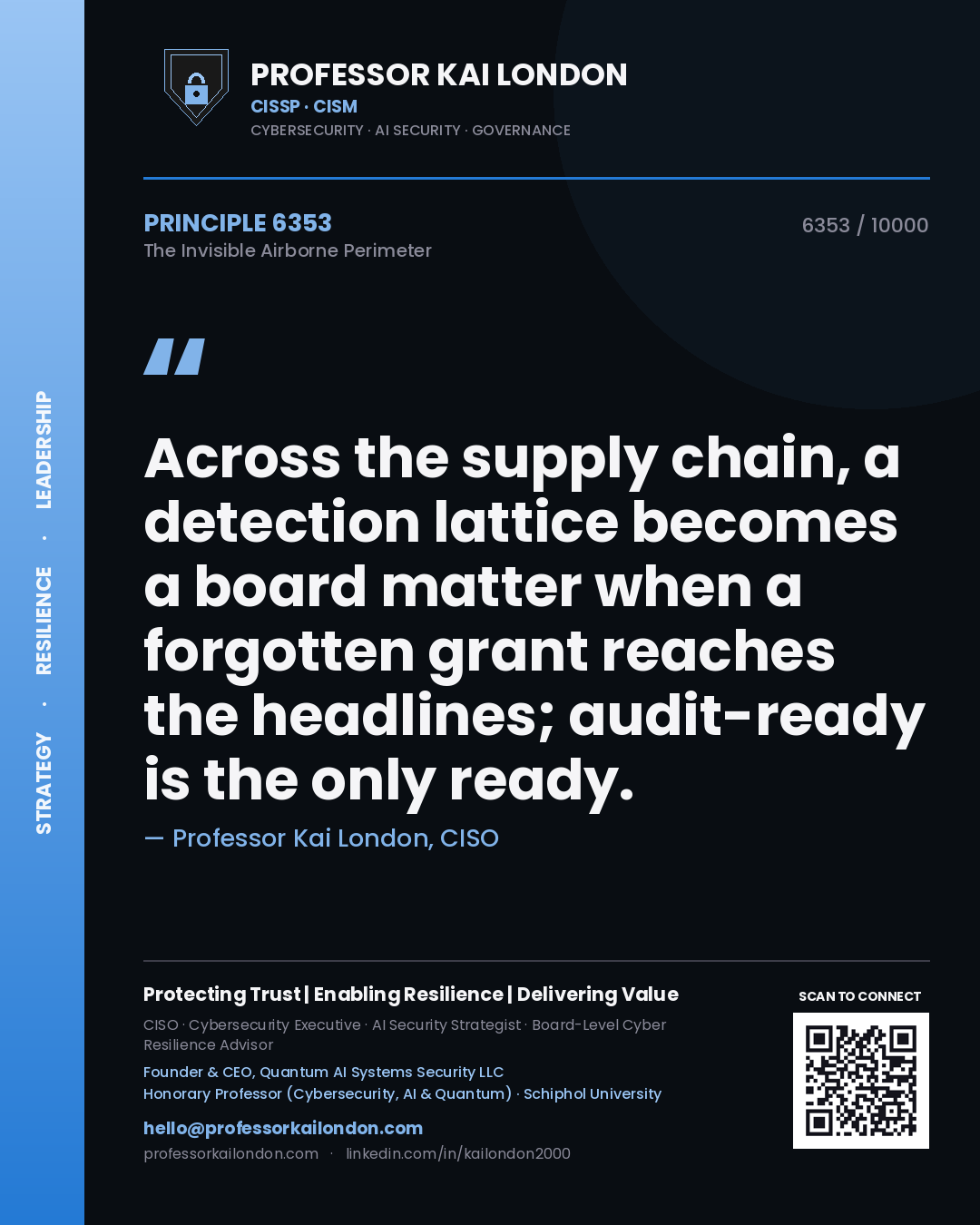 Professor Kai London principle 6353: Across the supply chain, a detection lattice becomes a board matter when a forgotten grant reaches the headlines; audit-ready is the only ready.