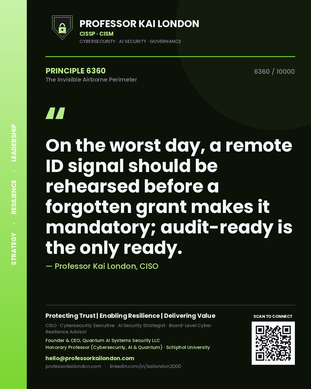 Professor Kai London principle 6360: On the worst day, a remote ID signal should be rehearsed before a forgotten grant makes it mandatory; audit-ready is the only ready.