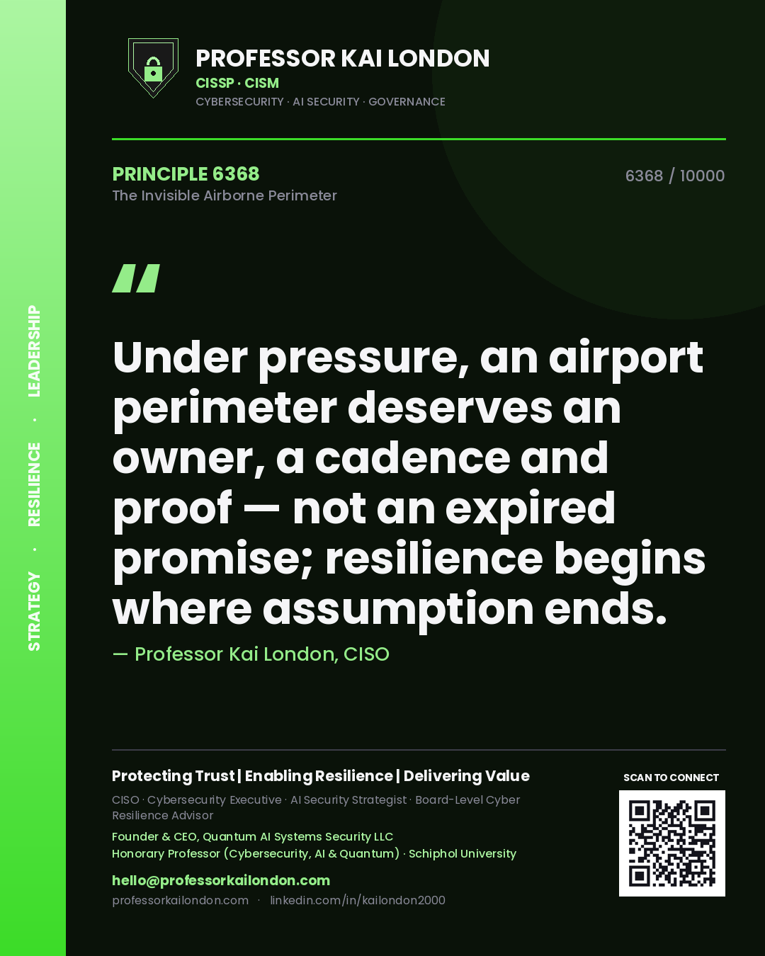Professor Kai London principle 6368: Under pressure, an airport perimeter deserves an owner, a cadence and proof — not an expired promise; resilience begins where assumption ends.