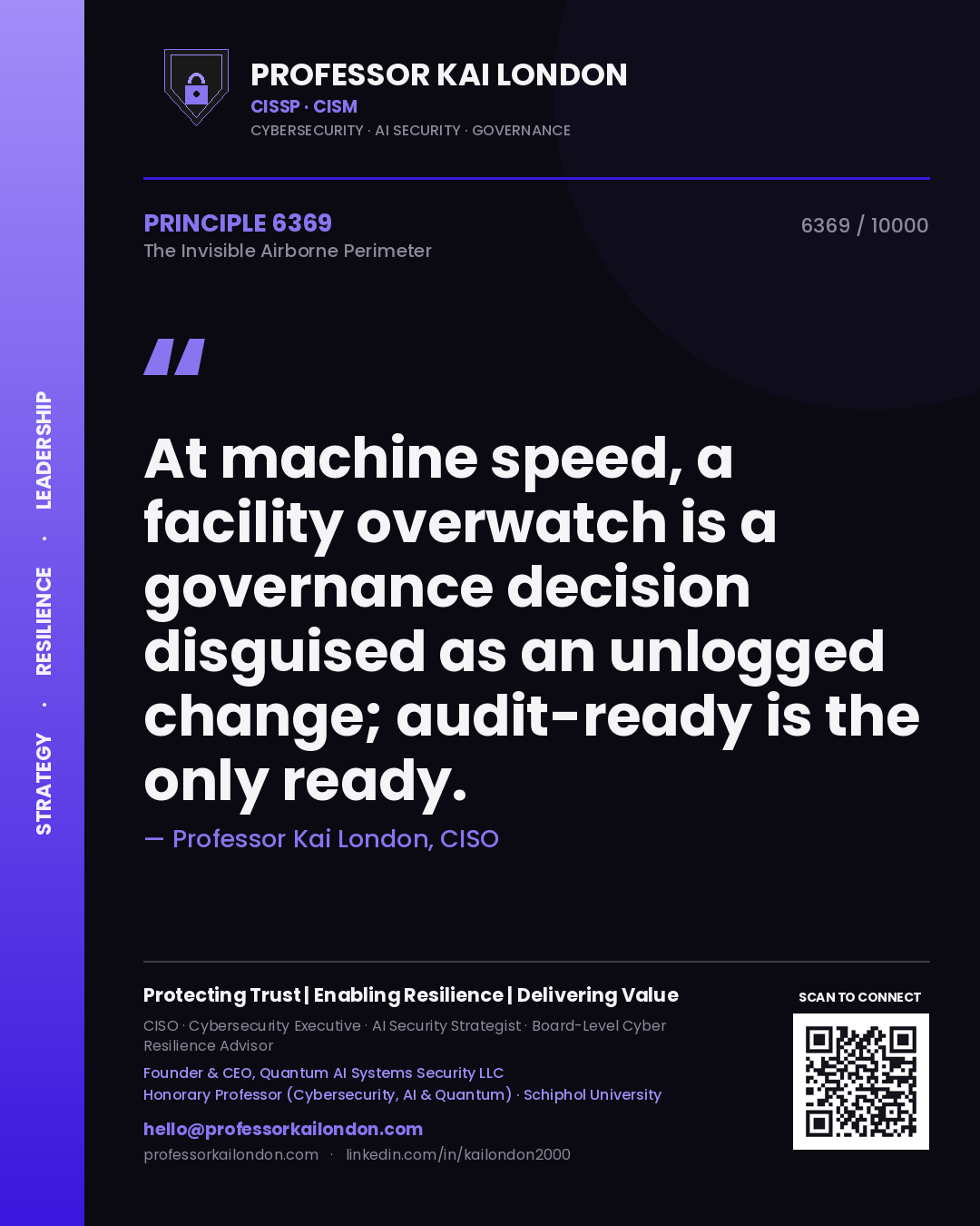 Professor Kai London principle 6369: At machine speed, a facility overwatch is a governance decision disguised as an unlogged change; audit-ready is the only ready.