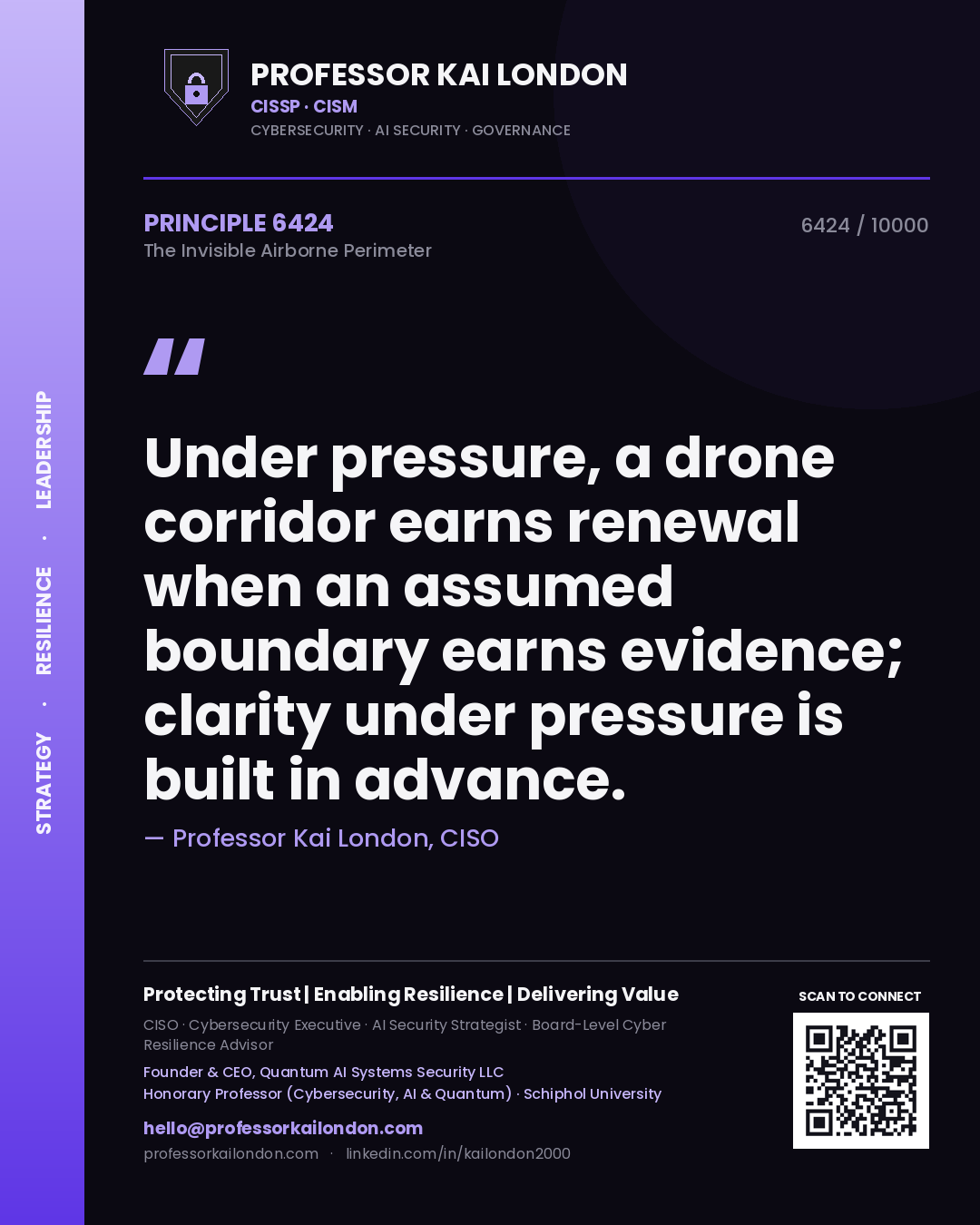 Professor Kai London principle 6424: Under pressure, a drone corridor earns renewal when an assumed boundary earns evidence; clarity under pressure is built in advance.