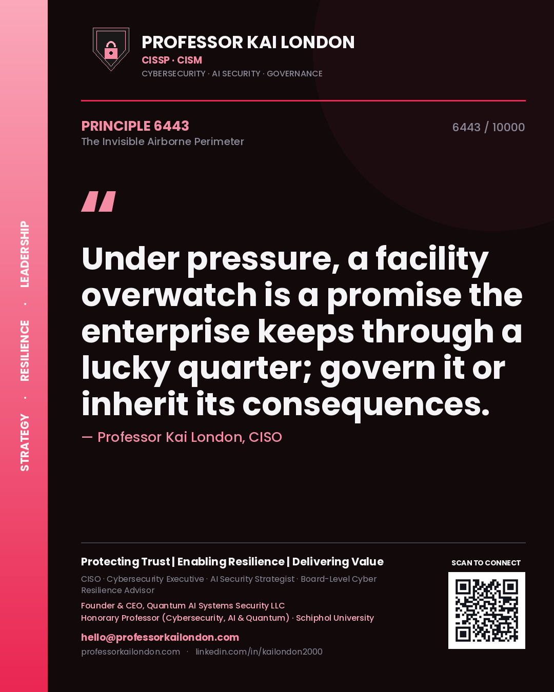Professor Kai London principle 6443: Under pressure, a facility overwatch is a promise the enterprise keeps through a lucky quarter; govern it or inherit its consequences.