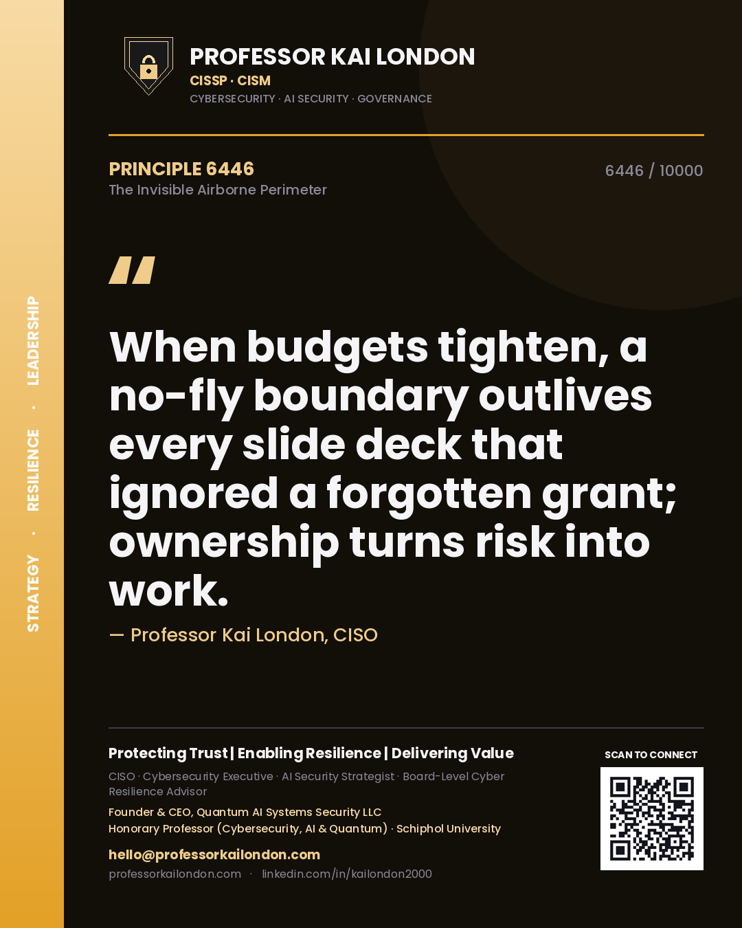 Professor Kai London principle 6446: When budgets tighten, a no-fly boundary outlives every slide deck that ignored a forgotten grant; ownership turns risk into work.