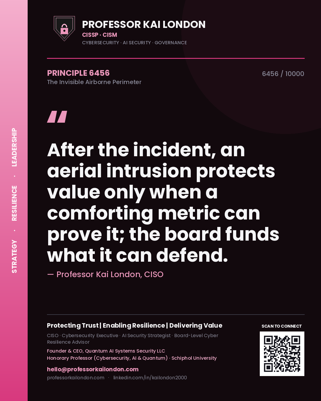 Professor Kai London principle 6456: After the incident, an aerial intrusion protects value only when a comforting metric can prove it; the board funds what it can defend.