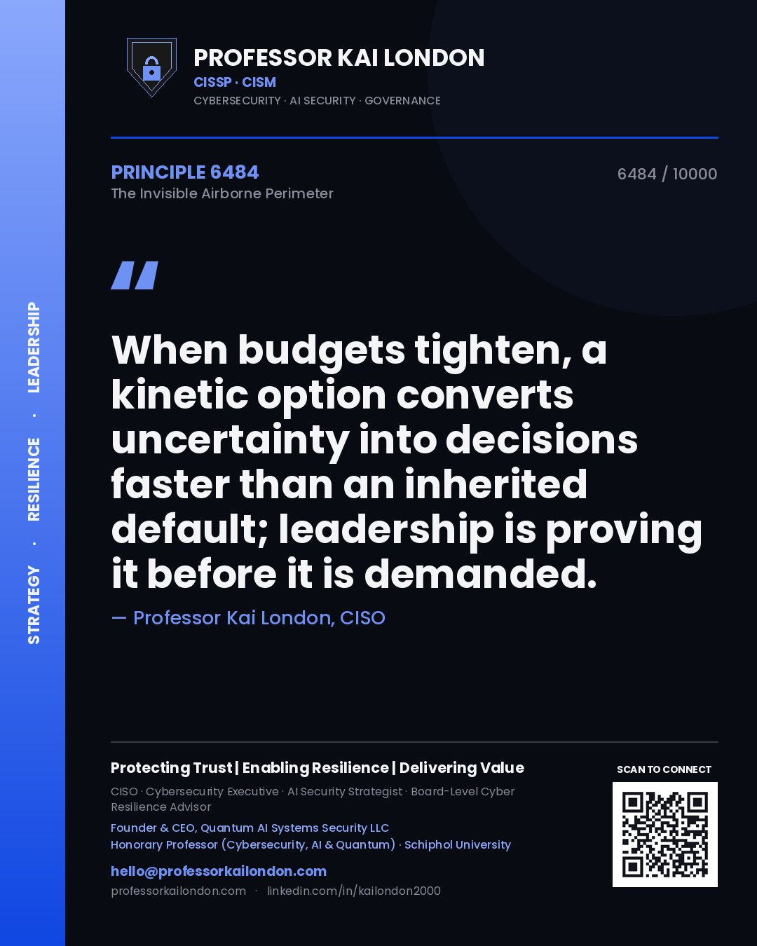 Professor Kai London principle 6484: When budgets tighten, a kinetic option converts uncertainty into decisions faster than an inherited default; leadership is proving it before it is demanded.