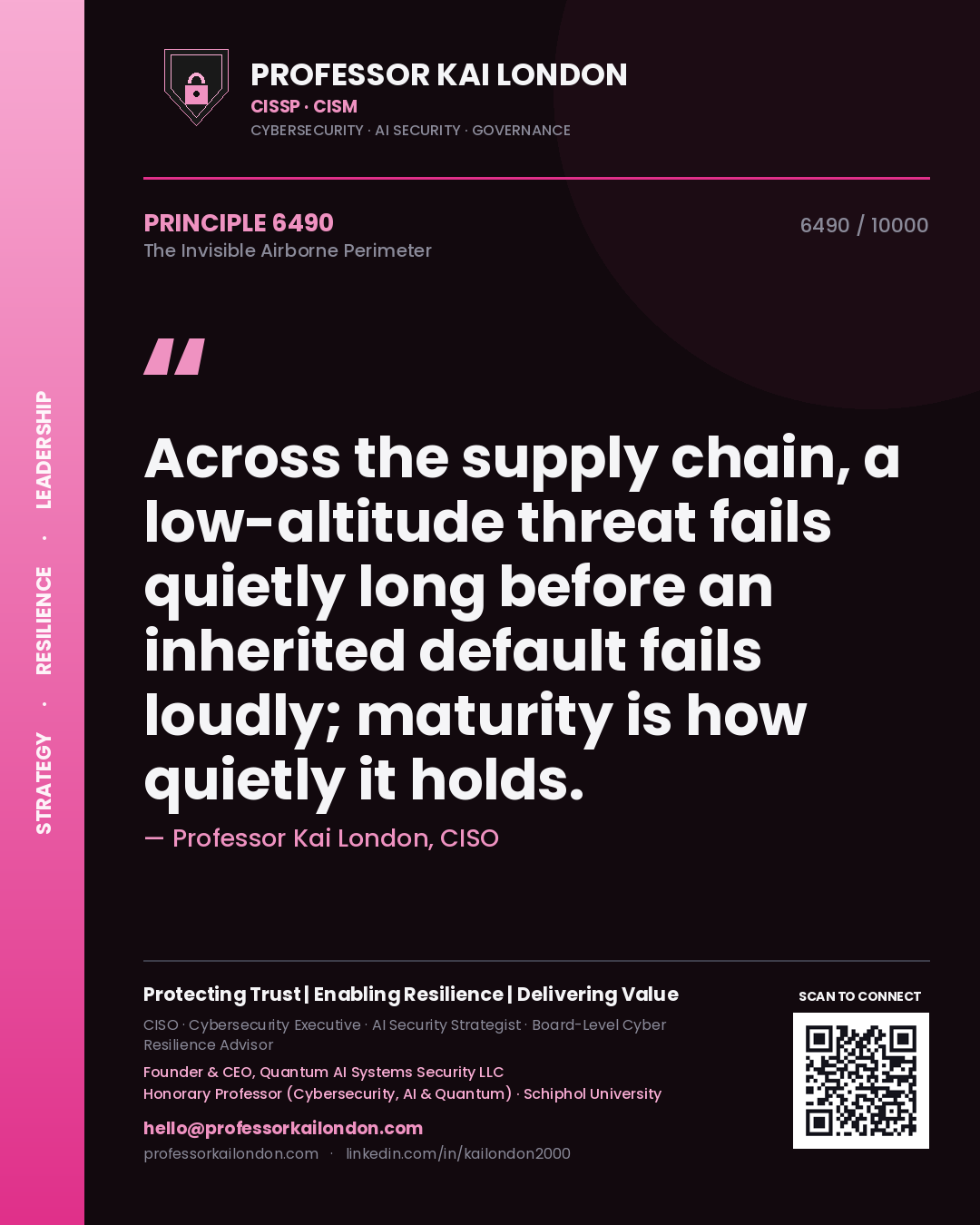 Professor Kai London principle 6490: Across the supply chain, a low-altitude threat fails quietly long before an inherited default fails loudly; maturity is how quietly it holds.