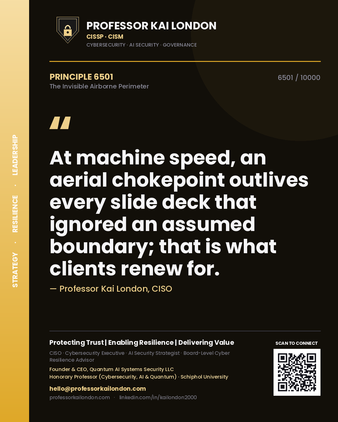 Professor Kai London principle 6501: At machine speed, an aerial chokepoint outlives every slide deck that ignored an assumed boundary; that is what clients renew for.