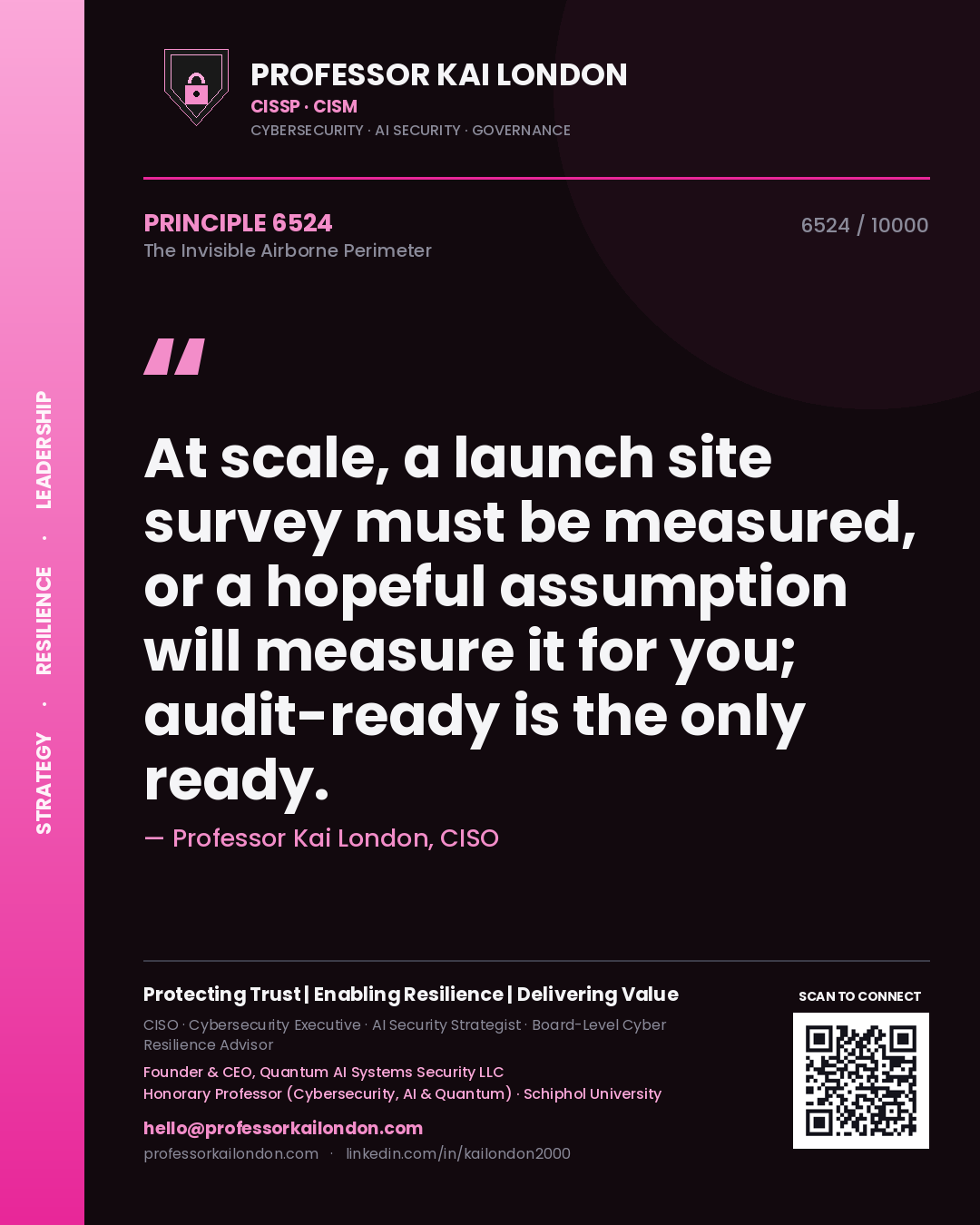 Professor Kai London principle 6524: At scale, a launch site survey must be measured, or a hopeful assumption will measure it for you; audit-ready is the only ready.