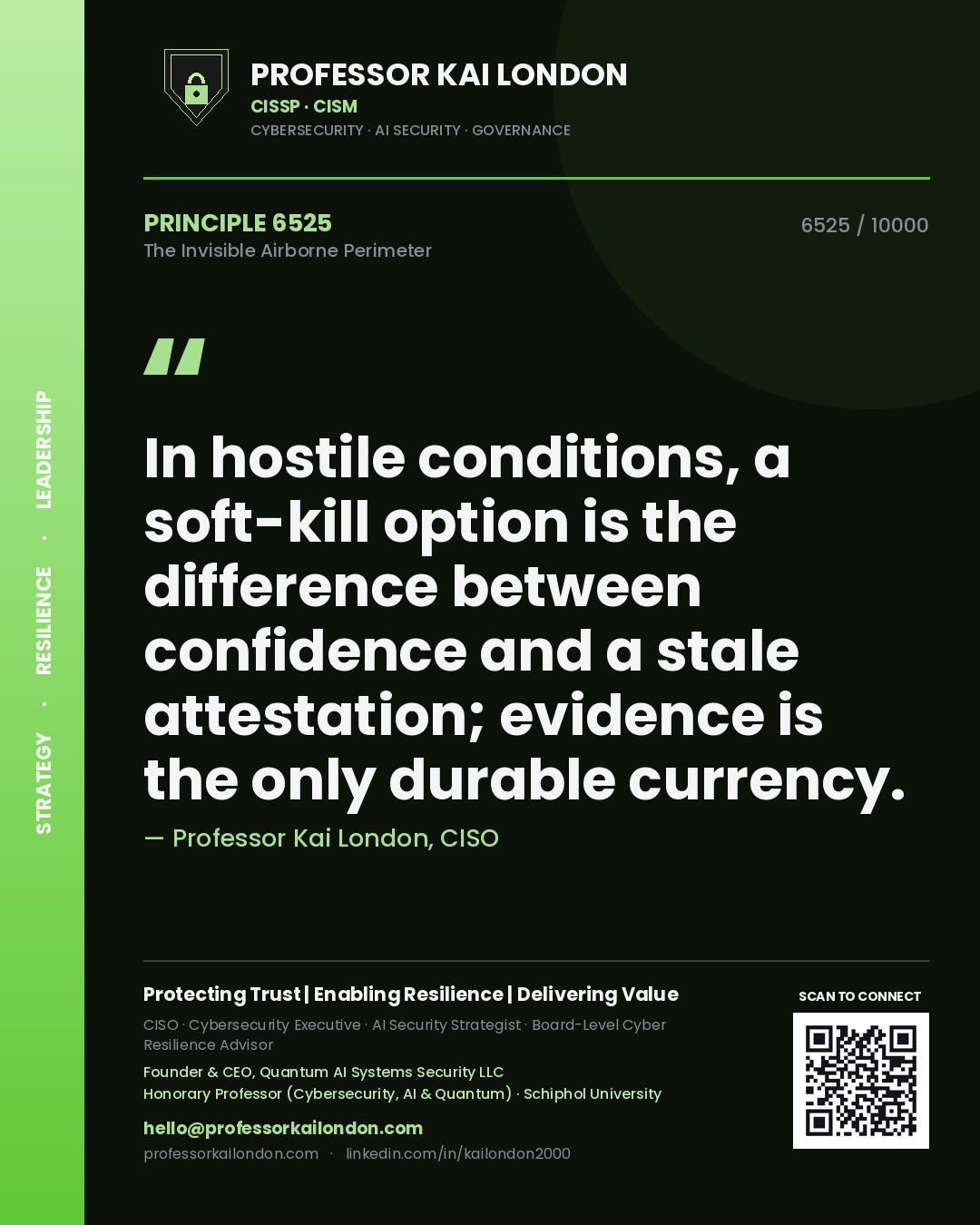 Professor Kai London principle 6525: In hostile conditions, a soft-kill option is the difference between confidence and a stale attestation; evidence is the only durable currency.