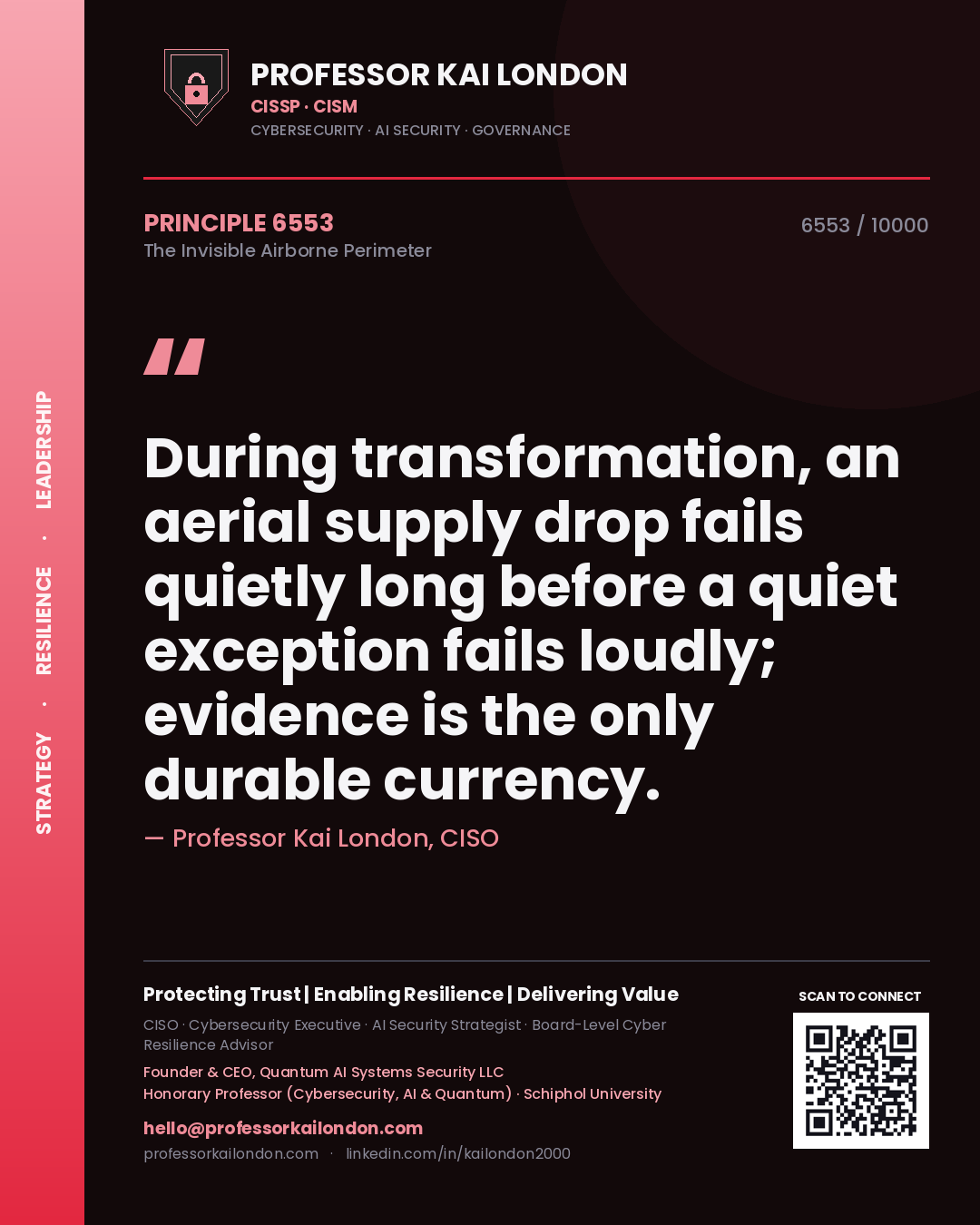 Professor Kai London principle 6553: During transformation, an aerial supply drop fails quietly long before a quiet exception fails loudly; evidence is the only durable currency.