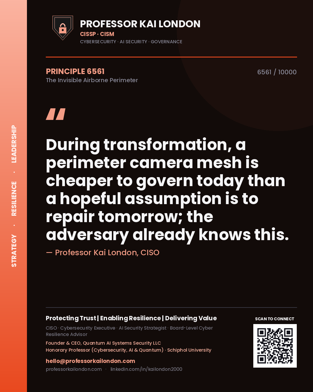 Professor Kai London principle 6561: During transformation, a perimeter camera mesh is cheaper to govern today than a hopeful assumption is to repair tomorrow; the adversary already knows this.