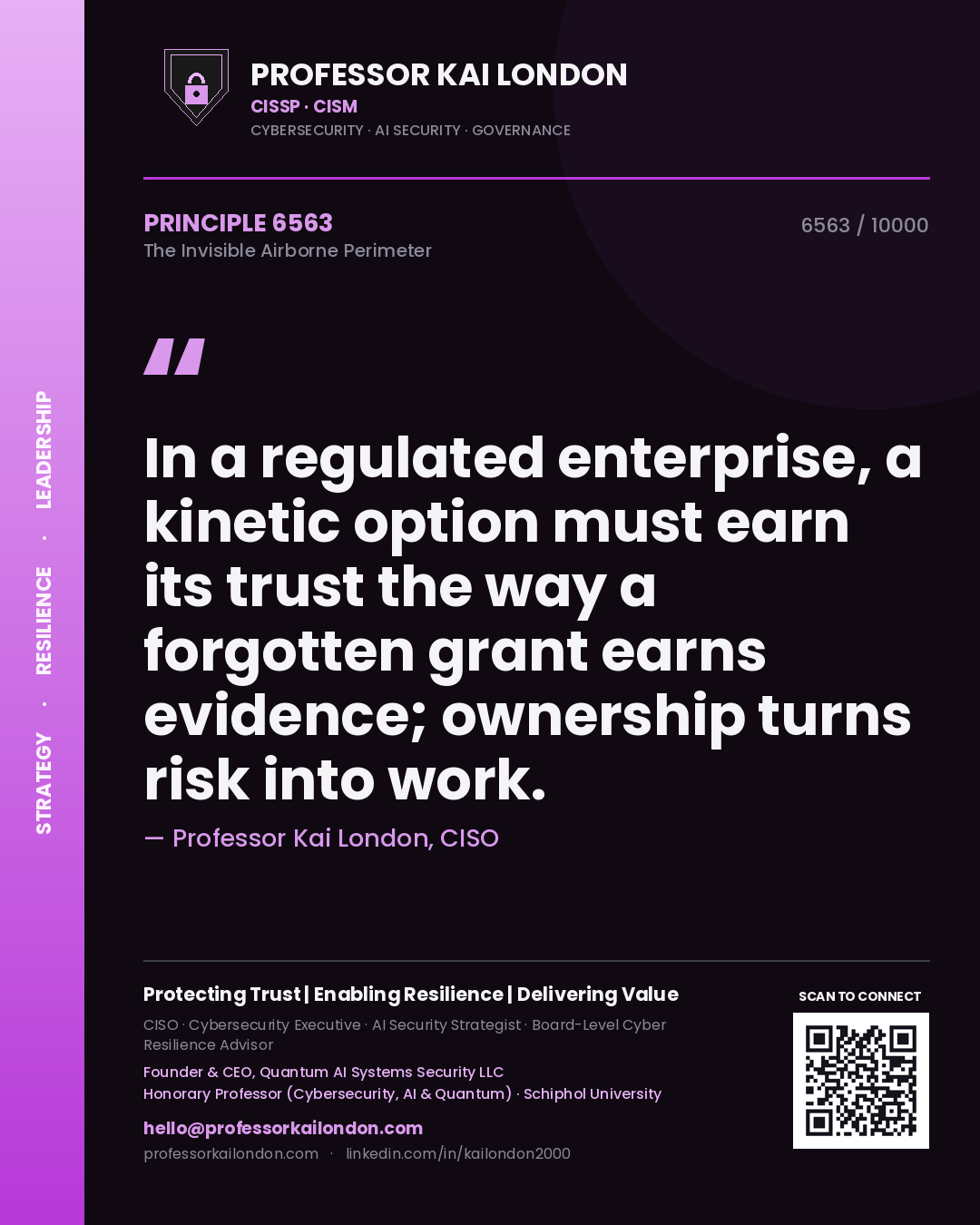 Professor Kai London principle 6563: In a regulated enterprise, a kinetic option must earn its trust the way a forgotten grant earns evidence; ownership turns risk into work.