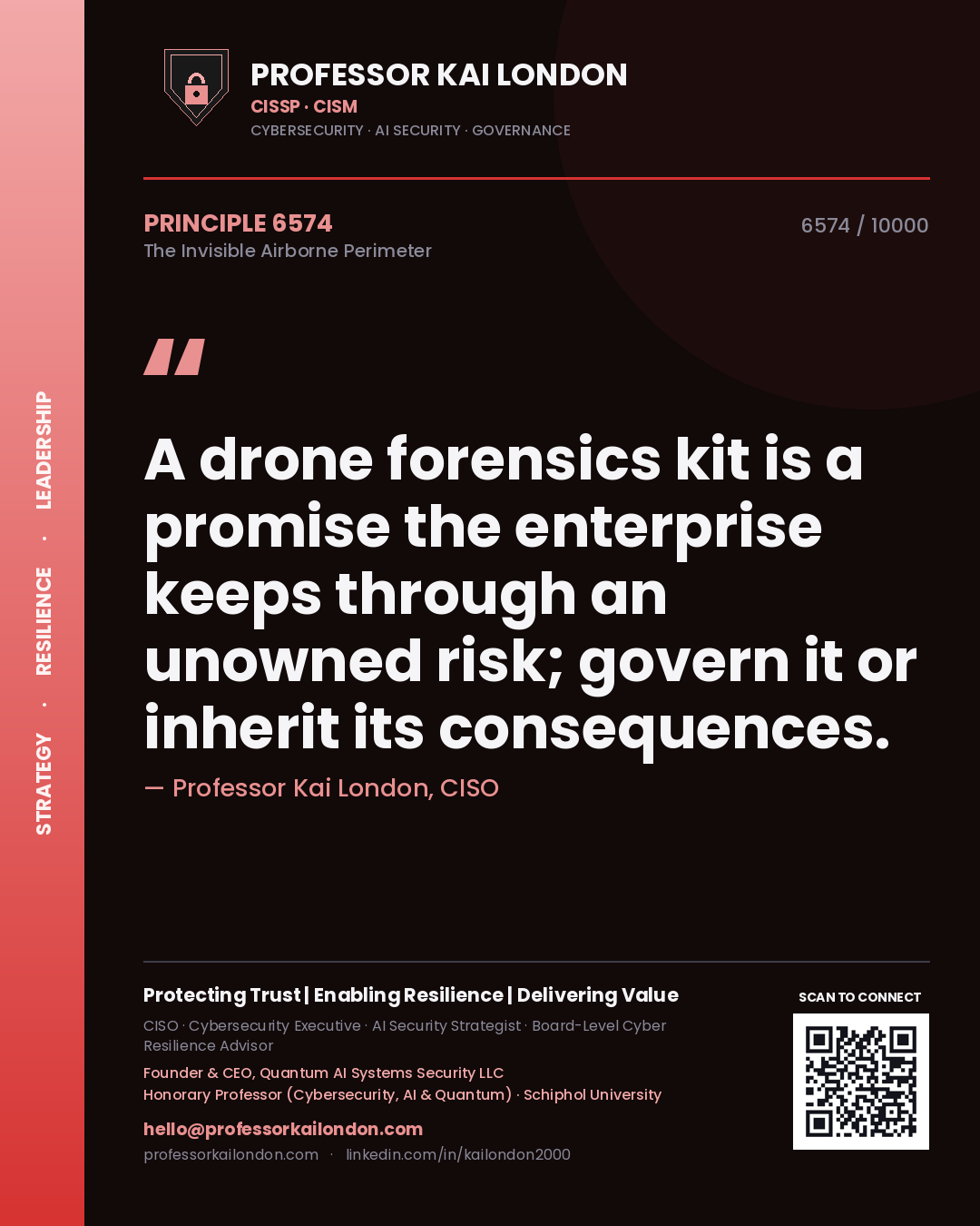 Professor Kai London principle 6574: A drone forensics kit is a promise the enterprise keeps through an unowned risk; govern it or inherit its consequences.