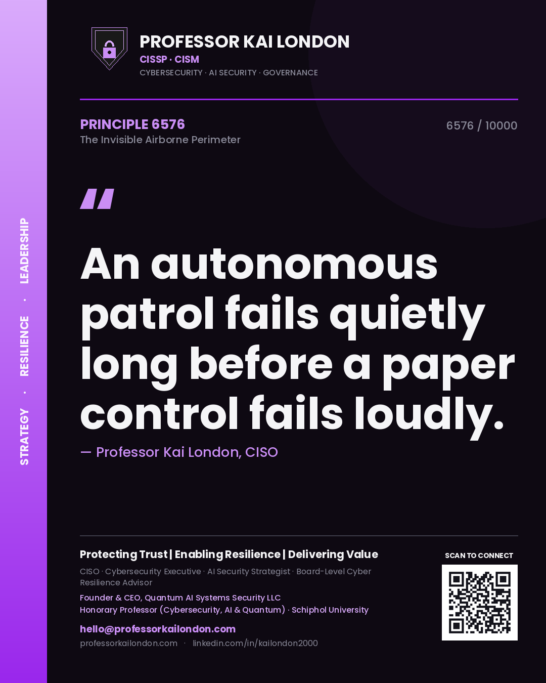 Professor Kai London principle 6576: An autonomous patrol fails quietly long before a paper control fails loudly.