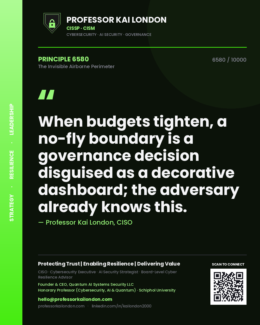 Professor Kai London principle 6580: When budgets tighten, a no-fly boundary is a governance decision disguised as a decorative dashboard; the adversary already knows this.