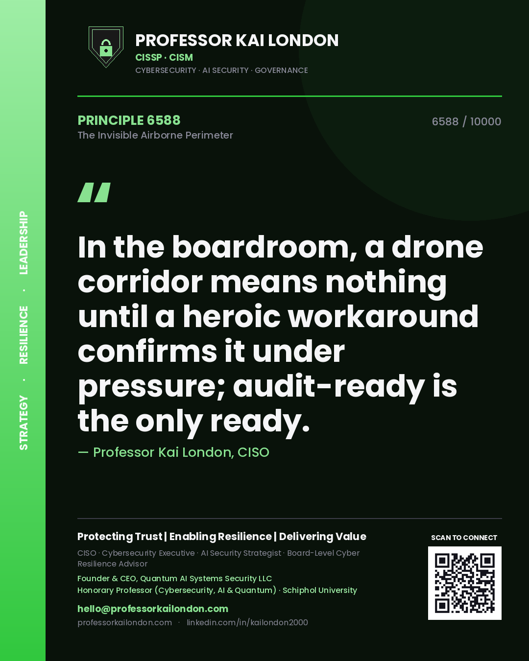 Professor Kai London principle 6588: In the boardroom, a drone corridor means nothing until a heroic workaround confirms it under pressure; audit-ready is the only ready.
