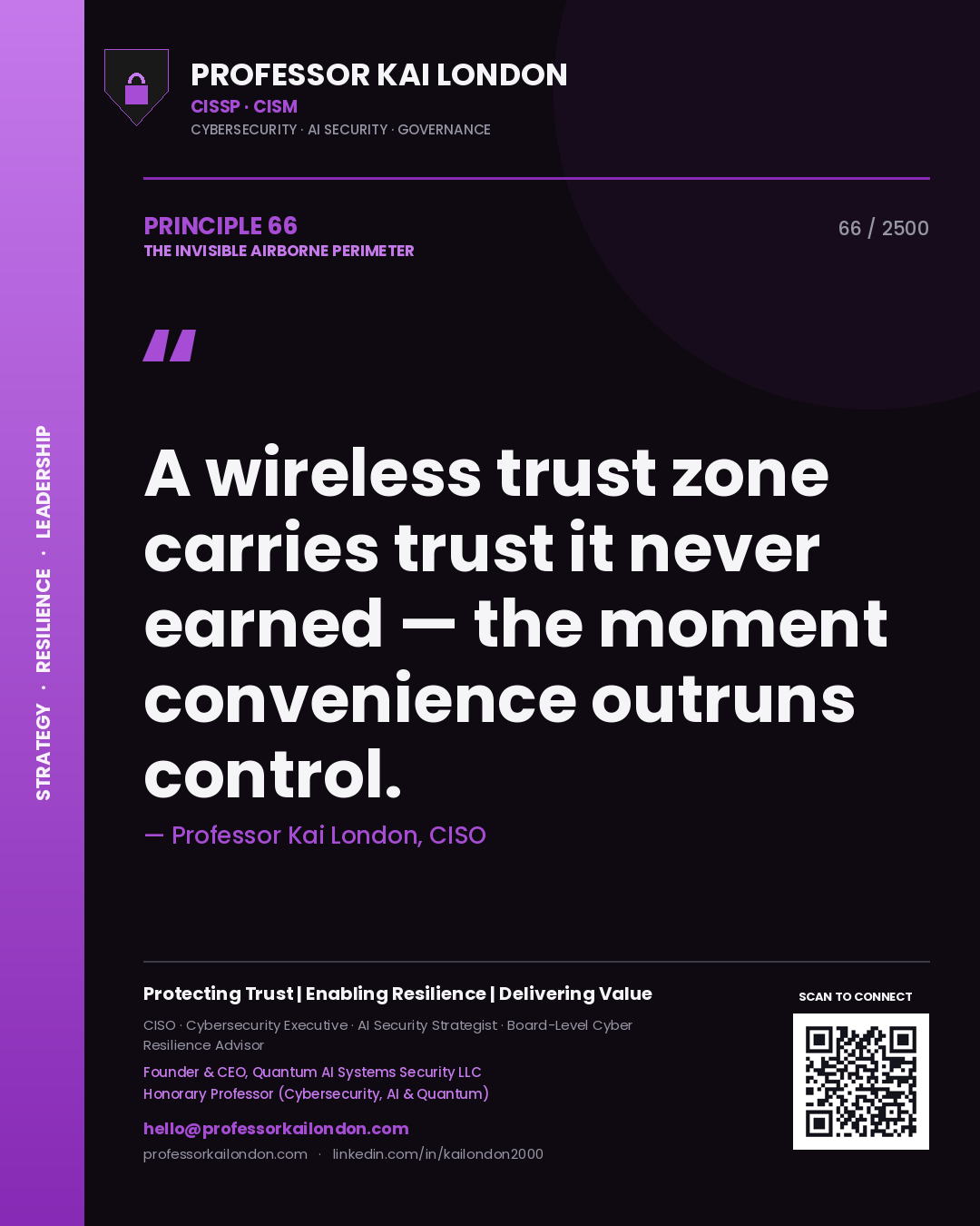 Professor Kai London principle 66: A wireless trust zone carries trust it never earned — the moment convenience outruns control.