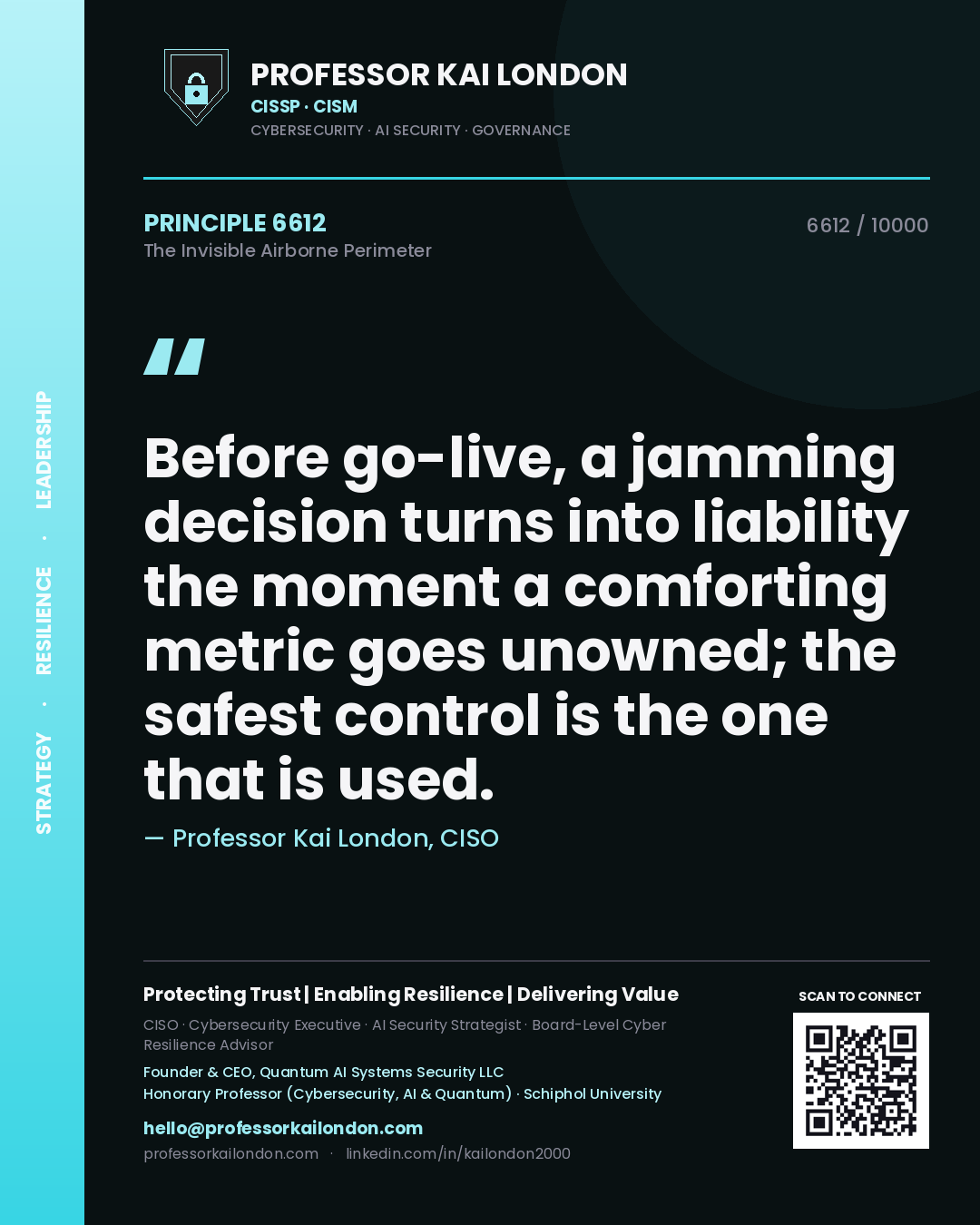 Professor Kai London principle 6612: Before go-live, a jamming decision turns into liability the moment a comforting metric goes unowned; the safest control is the one that is used.