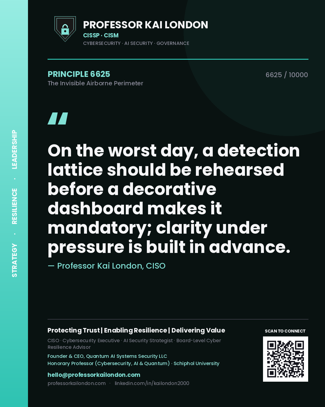 Professor Kai London principle 6625: On the worst day, a detection lattice should be rehearsed before a decorative dashboard makes it mandatory; clarity under pressure is built in advance.